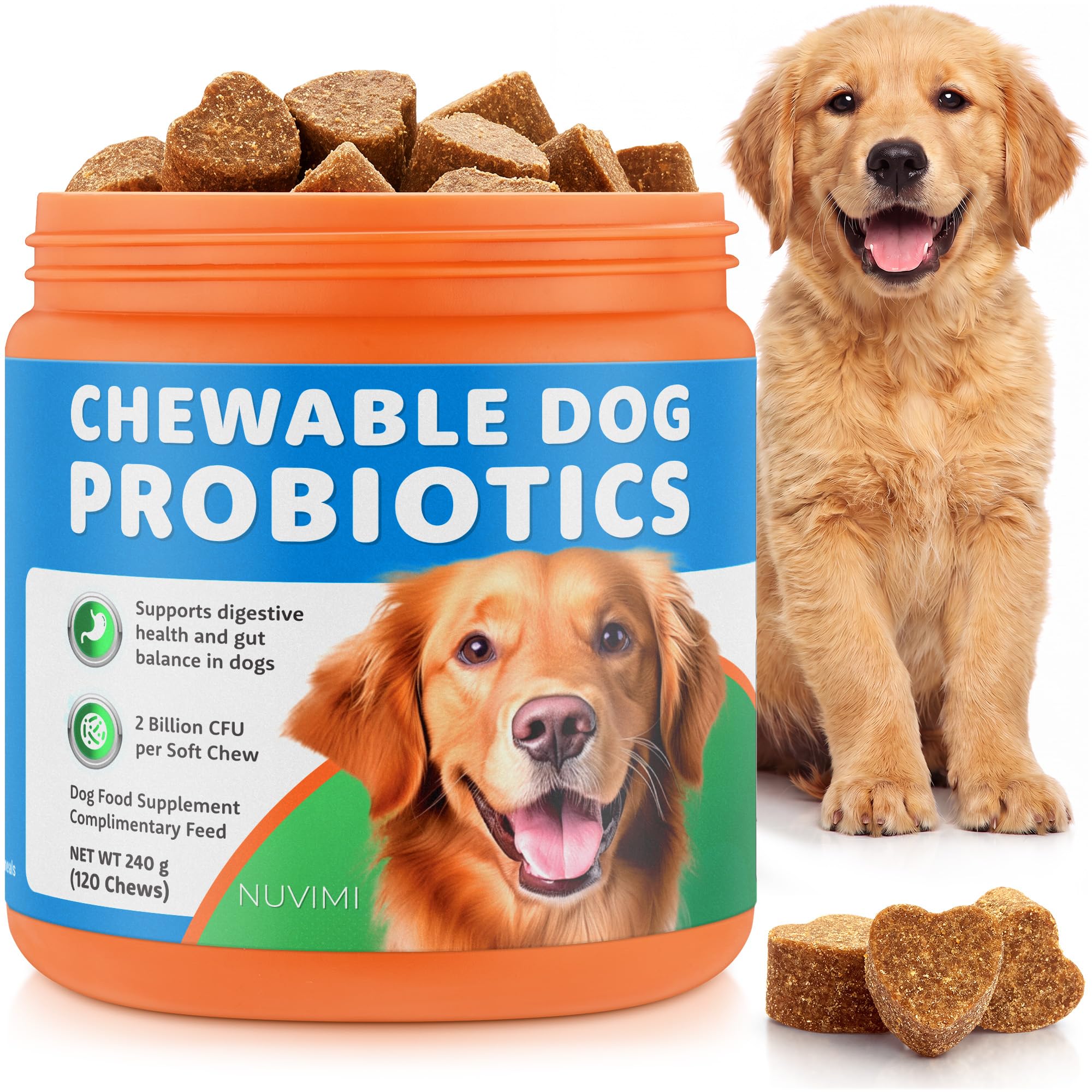 NUVIMI Probiotics for Dogs - 120 Chews - Helps Support Dog Gut Health - Chicken Flavoured Chewable Probiotic Supplement - Digestive, Immunity & Skin Enzymes