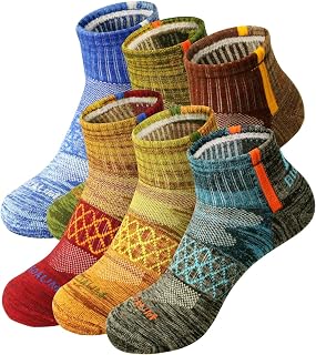 BIOAUM Men's Athletic Quarter Socks 6-Pack Size 10-13 - Cushioned Cotton Running Workout Socks with Arch Support