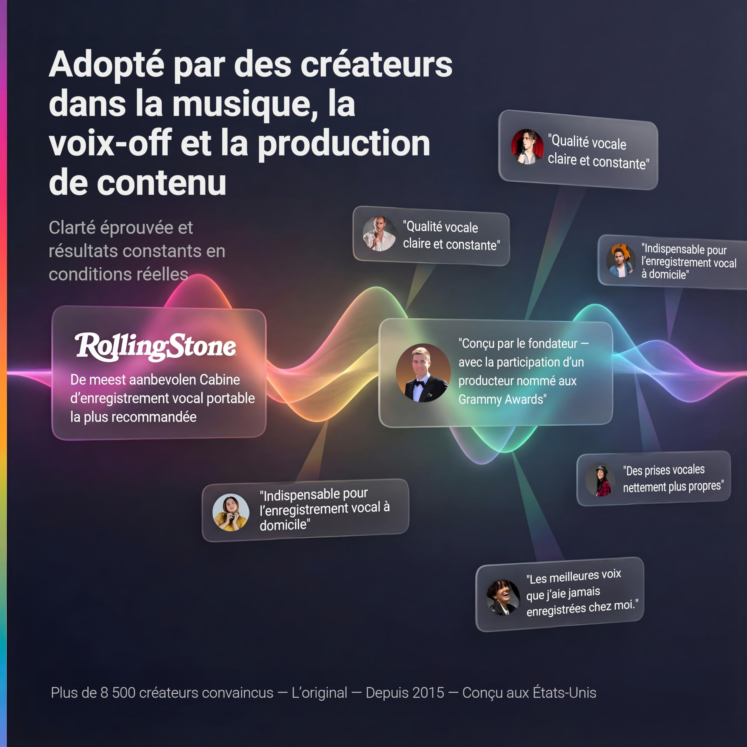 Snap Studio Cabine vocale – Cabine de son de studio n°1 recommandée pour enregistrer des voix sèches et sans écho. Réduction de la réverbération de 80% et isolation à 360 ° – Support à clipser,