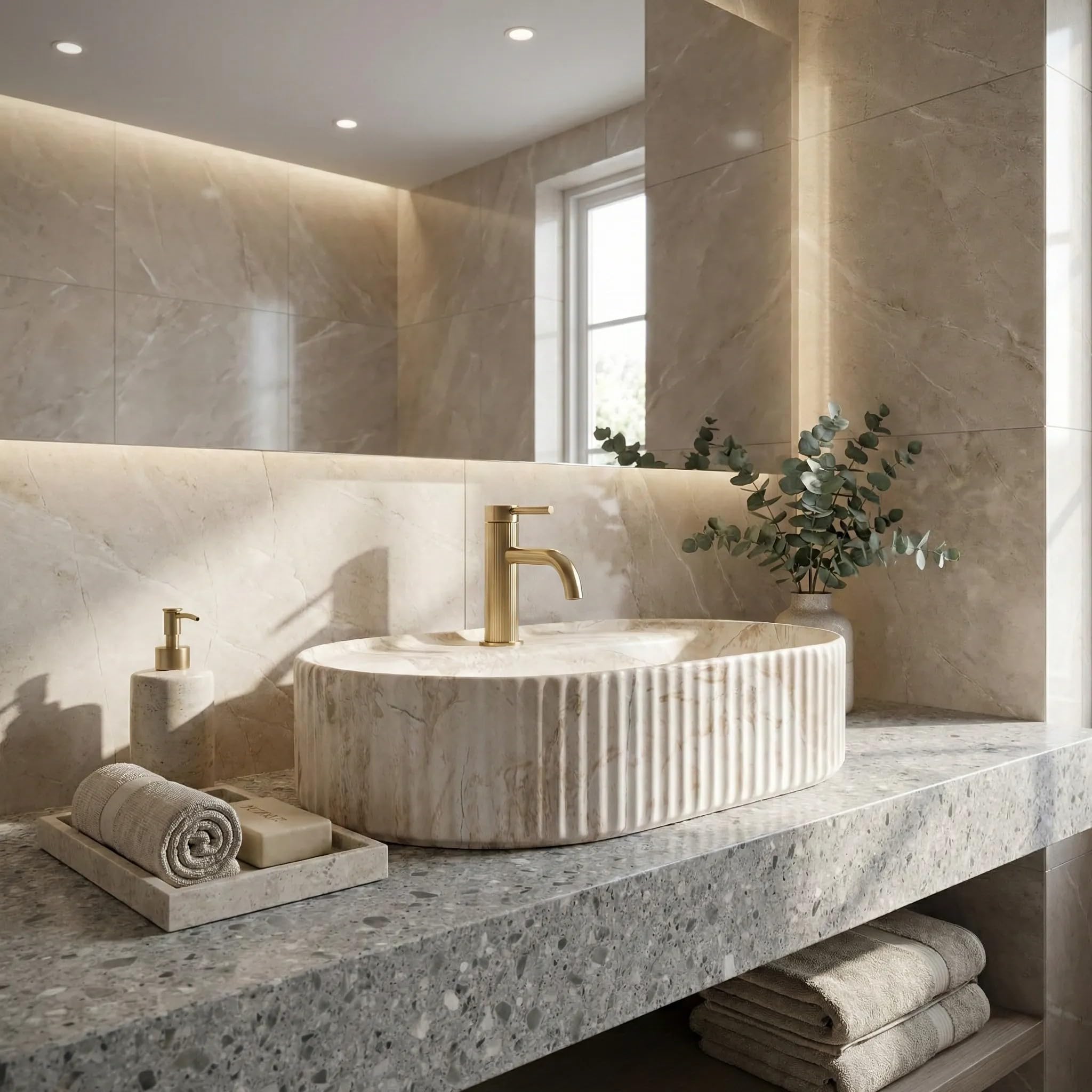 Rea - Lavabo da appoggio Marcela 60 Saturn Ovale - Ceramiche Sanitarie - Beige - 60 x 37 x 13,5 cm