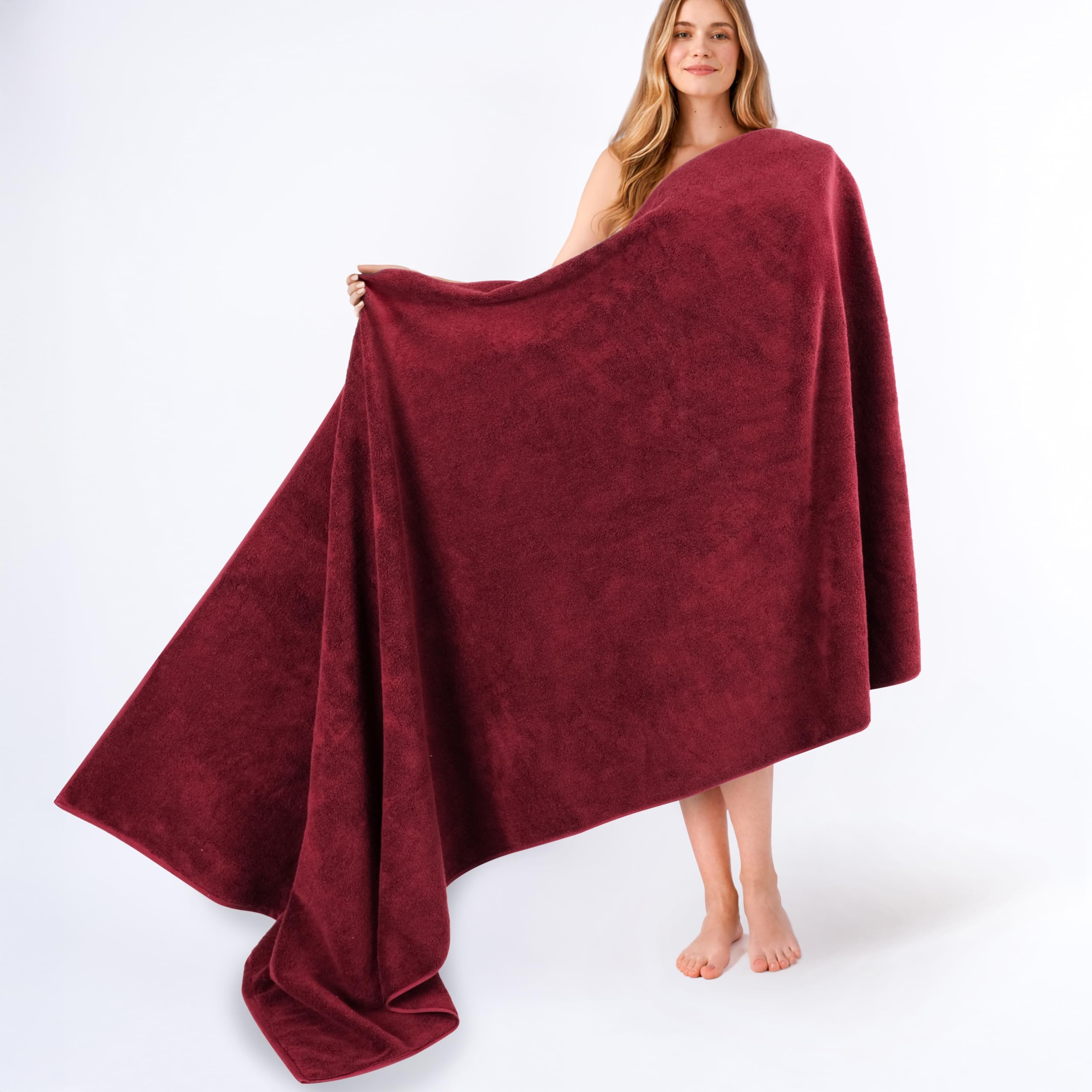 100% Cotton 600 GSM Turkish 40x80 Oversized Bath Towel Sheet, Extra Large Adult Towels for Bathroom, Bordeaux Red Bath Sheet