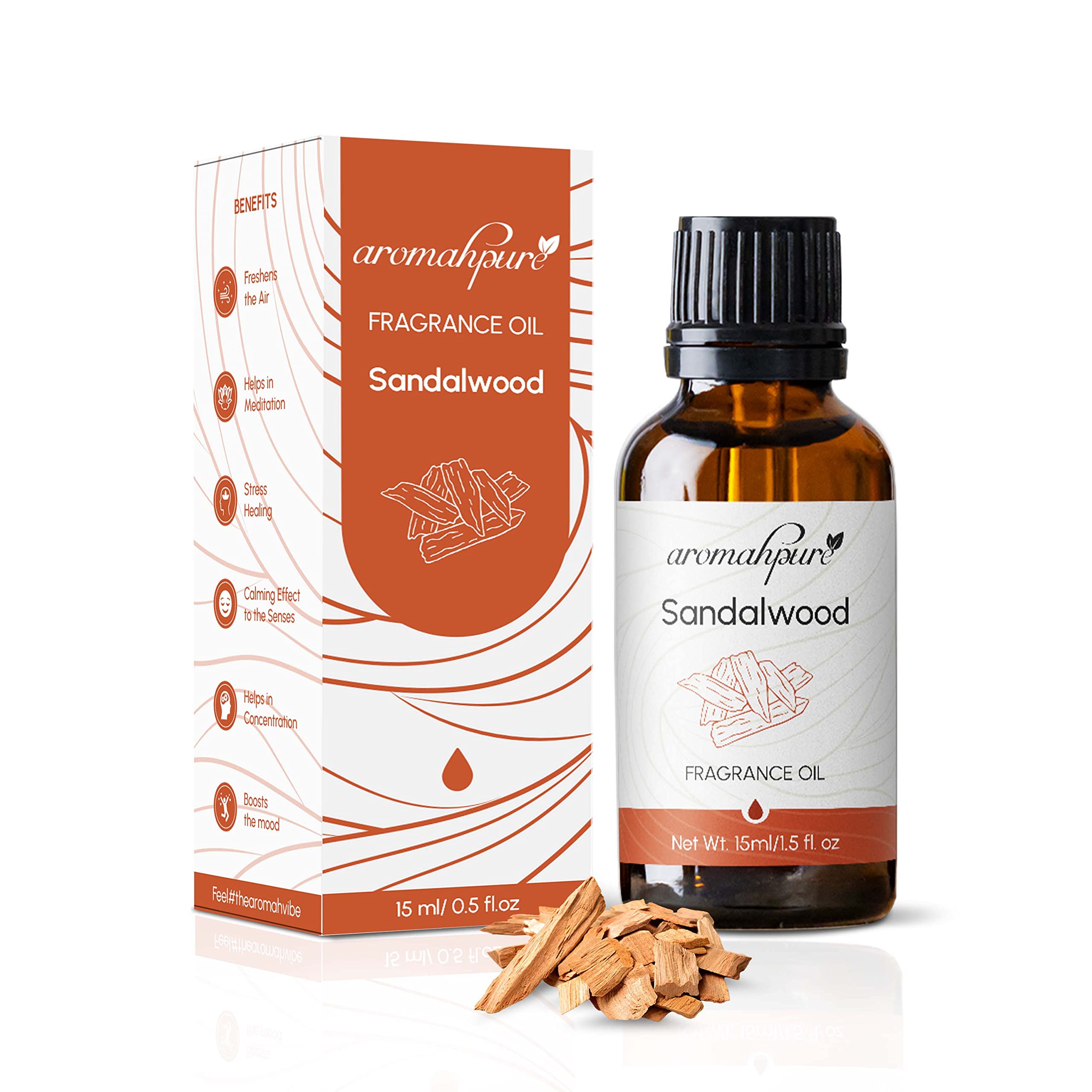 AromahpureFragrance Oil | 15ml | Sandalwood Aroma Oil for Home Fragrance | Best for Aromatherapy | Helps in Concentration & Meditation | Used in Diffusers, Candles, Air Fresheners, Soaps
