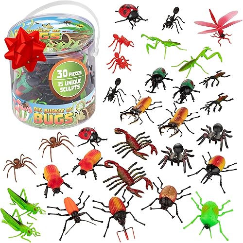 Figuras de acción de insectos, cubeta grande de 30 insectos gigantes, desde hormigas hasta mariquitas y tarántulas