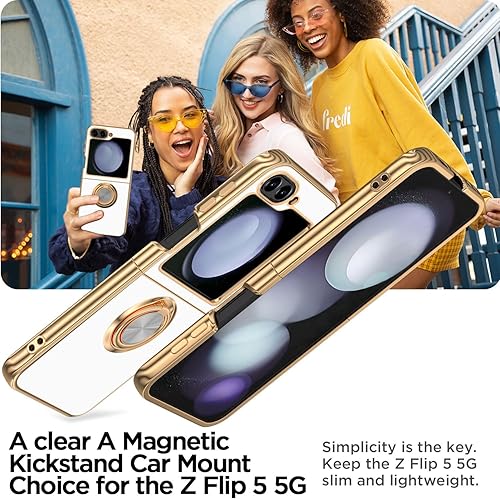 Miniatura 2 de AICase Funda para Samsung Galaxy Z Flip 5 [soporte magnético con anillo de 360°] Lujo galvanizado parachoques femenino lindo lado suave delgado