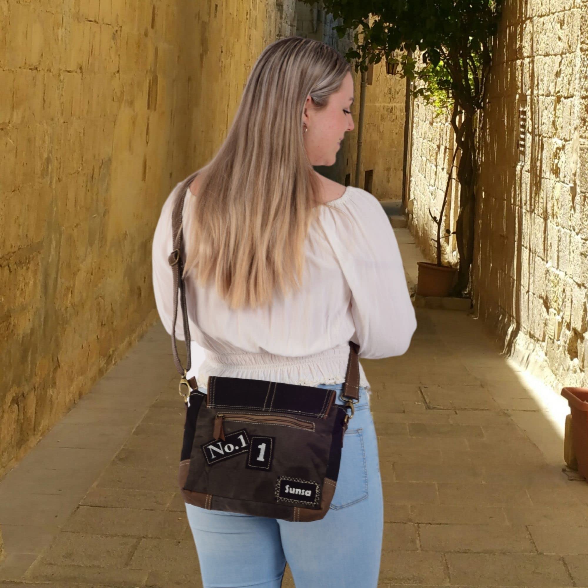 Sunsa Damen Umhängetasche, Vintage Crossbody Bag, Messenger Tasche Schwarz