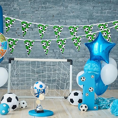 Miniatura 6 de Tatuo Decoraciones de fiesta de fútbol de 32.8 pies, banderines de fútbol, banderines temáticos, banderines triangulares, banderines para deportes,