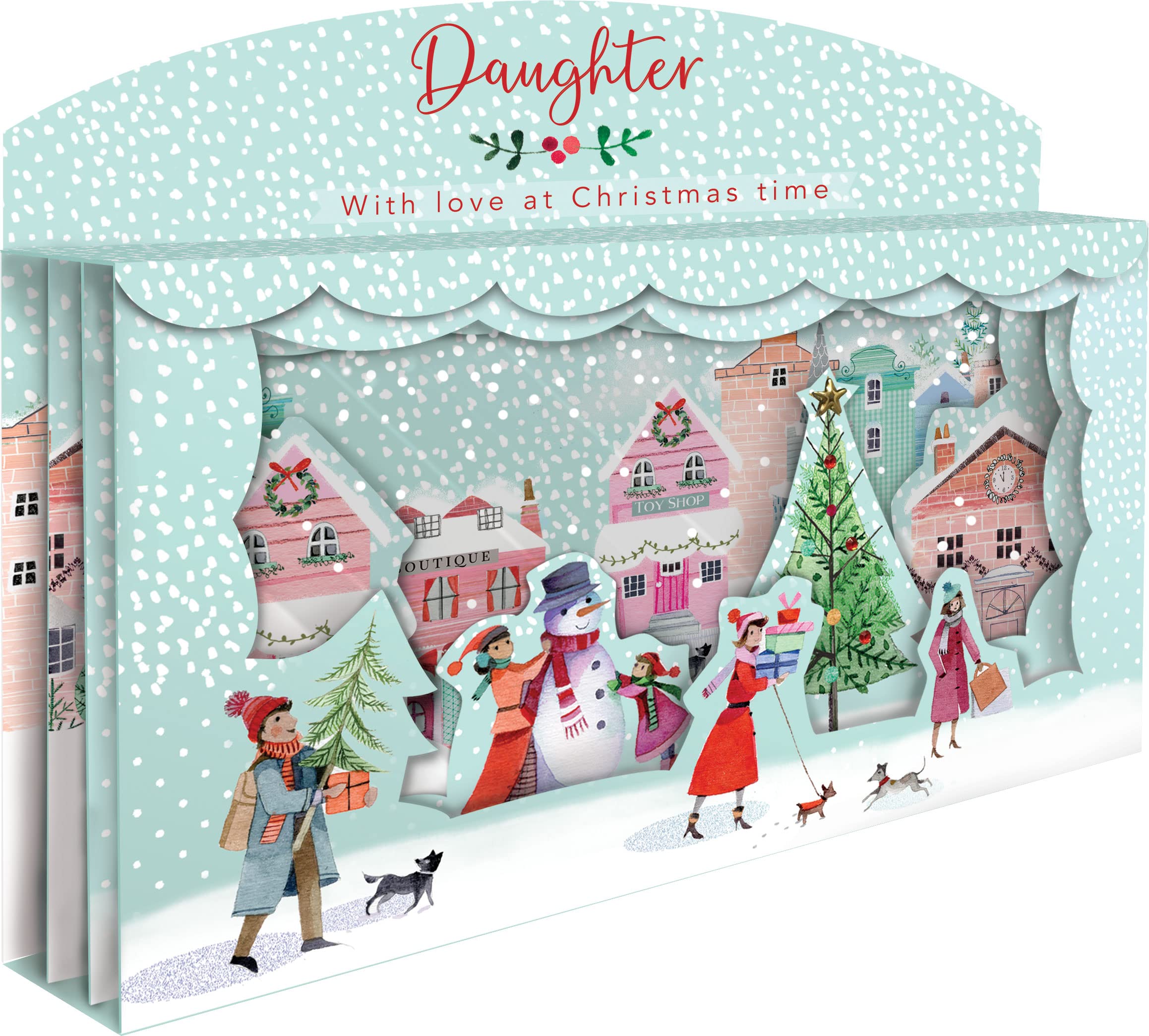 Wonderful Daughter Spectacular 3D Street Scene Christmas Card Freestanding Cards XSPT004, Multicolor, 21cm x 15cm