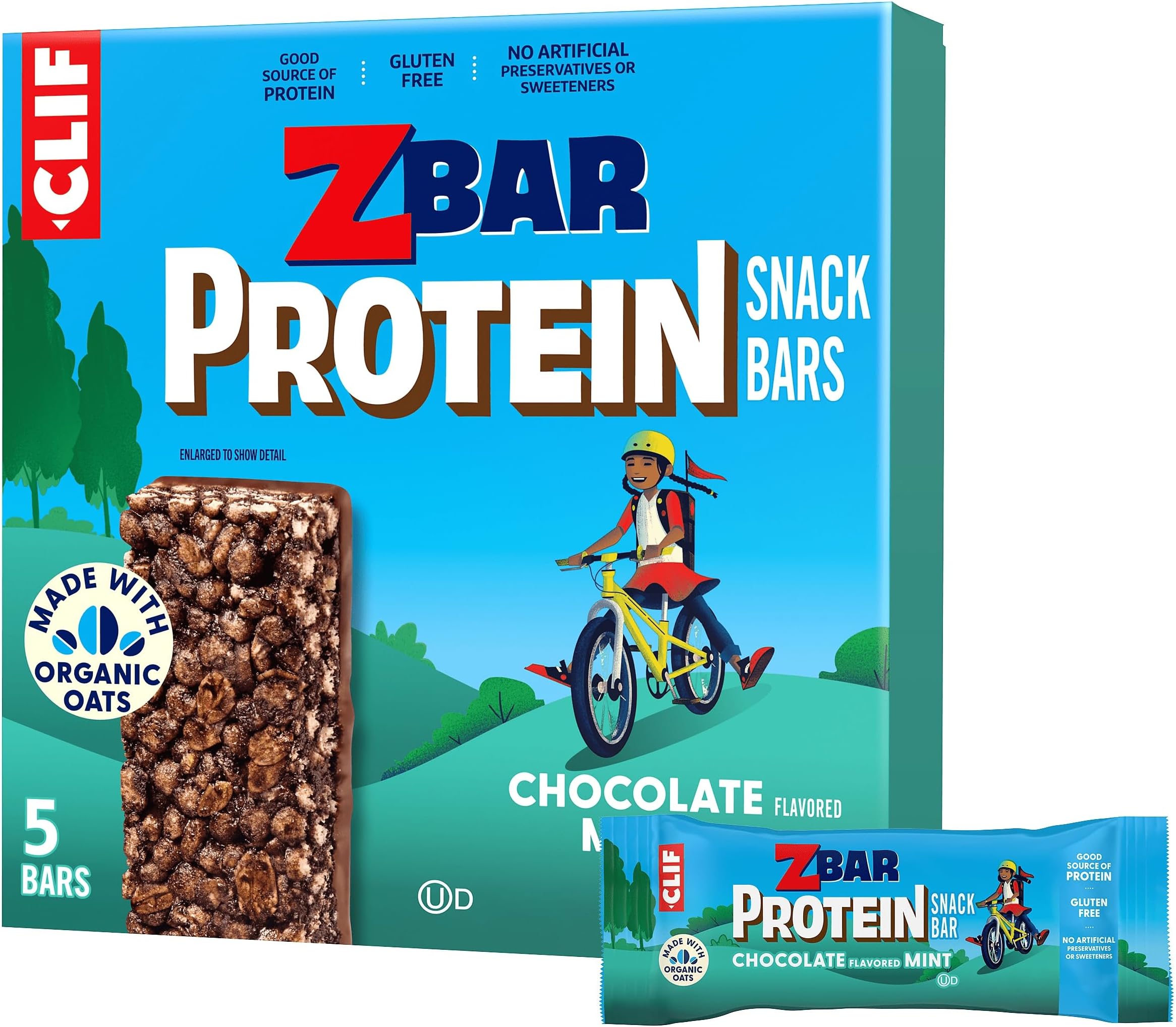 Zbar Protein - Chocolate Flavored Mint - Crispy Snack Bars - Made with Organic Oats - Non-GMO - 5g Protein - Gluten Free Protein Bars (5 Pack)