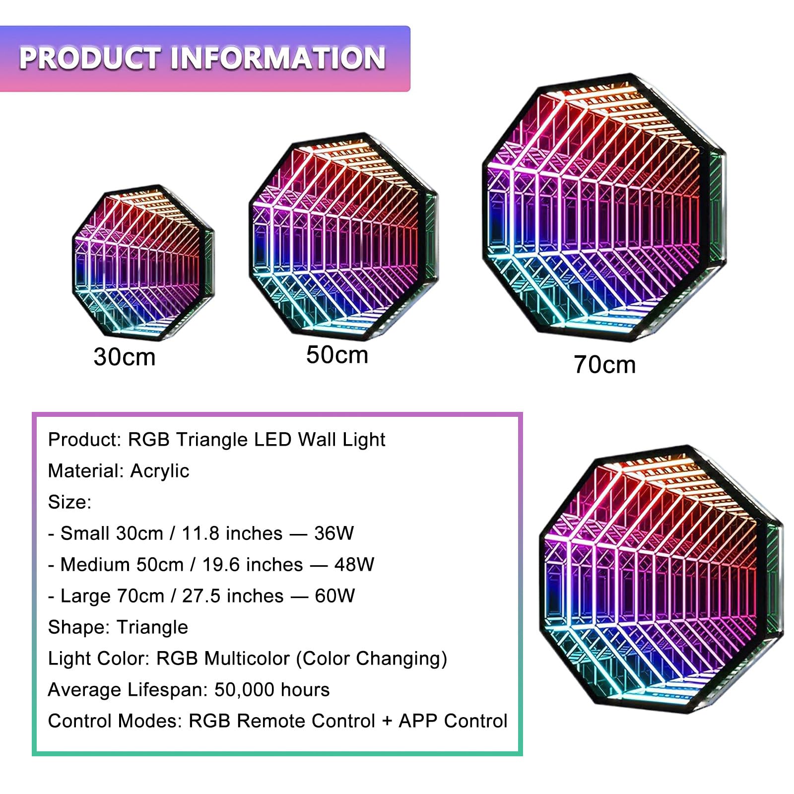 Infinity Mirror Licht 3D LED Nachtlampe mit App Steuerung, Smarte RGB Wandleuchte für Gaming Zimmer und Schlafzimmer, 358 Effekte Octagon Dekoration