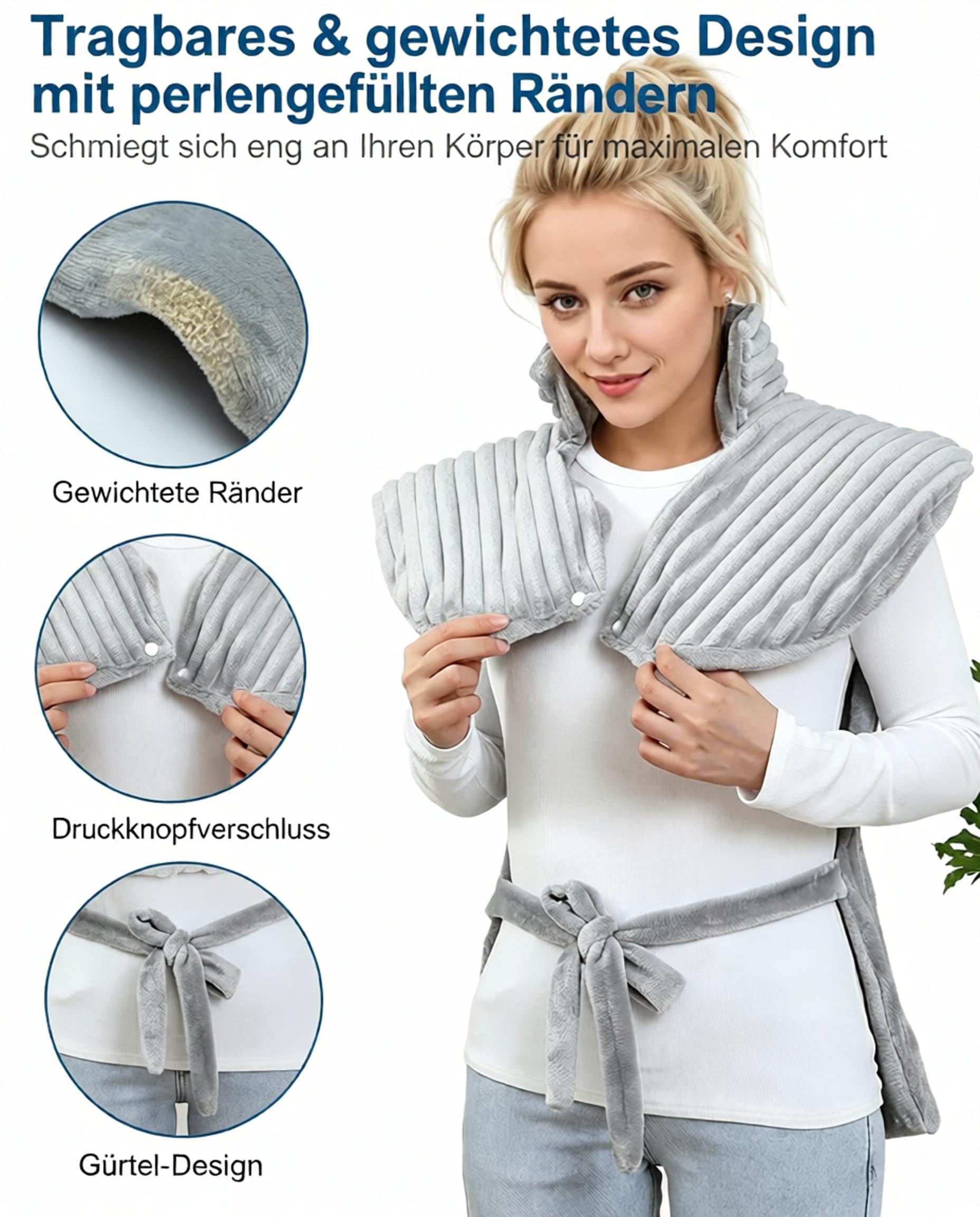 Dowin Heizkissen mit Vibrationsmassage 60x100cm Für Rücken Schulter Nacken | Elektrisch Wärmekissen mit Abschaltautomatik, Electric Heating Pad mit Taillenriemen, Rückenwärmer, Maschinenwaschbar