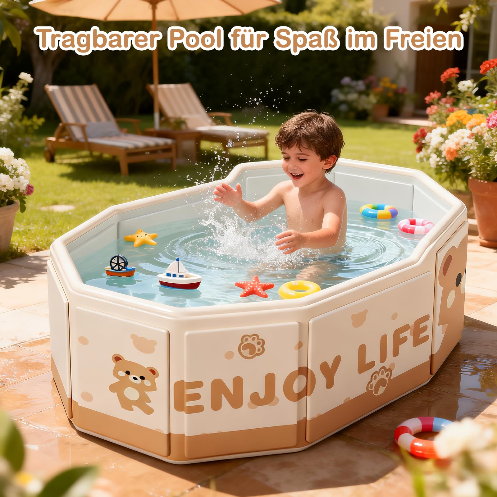 Babybadewanne faltbar, tragbare Babywanne 0-8 Jahre, Kinderplanschbecken & kleiner Kinderpool für Dusche und Badewanne, mit Ablassschraube, kompakt, leicht, platzsparend, reisefreundlich ideal