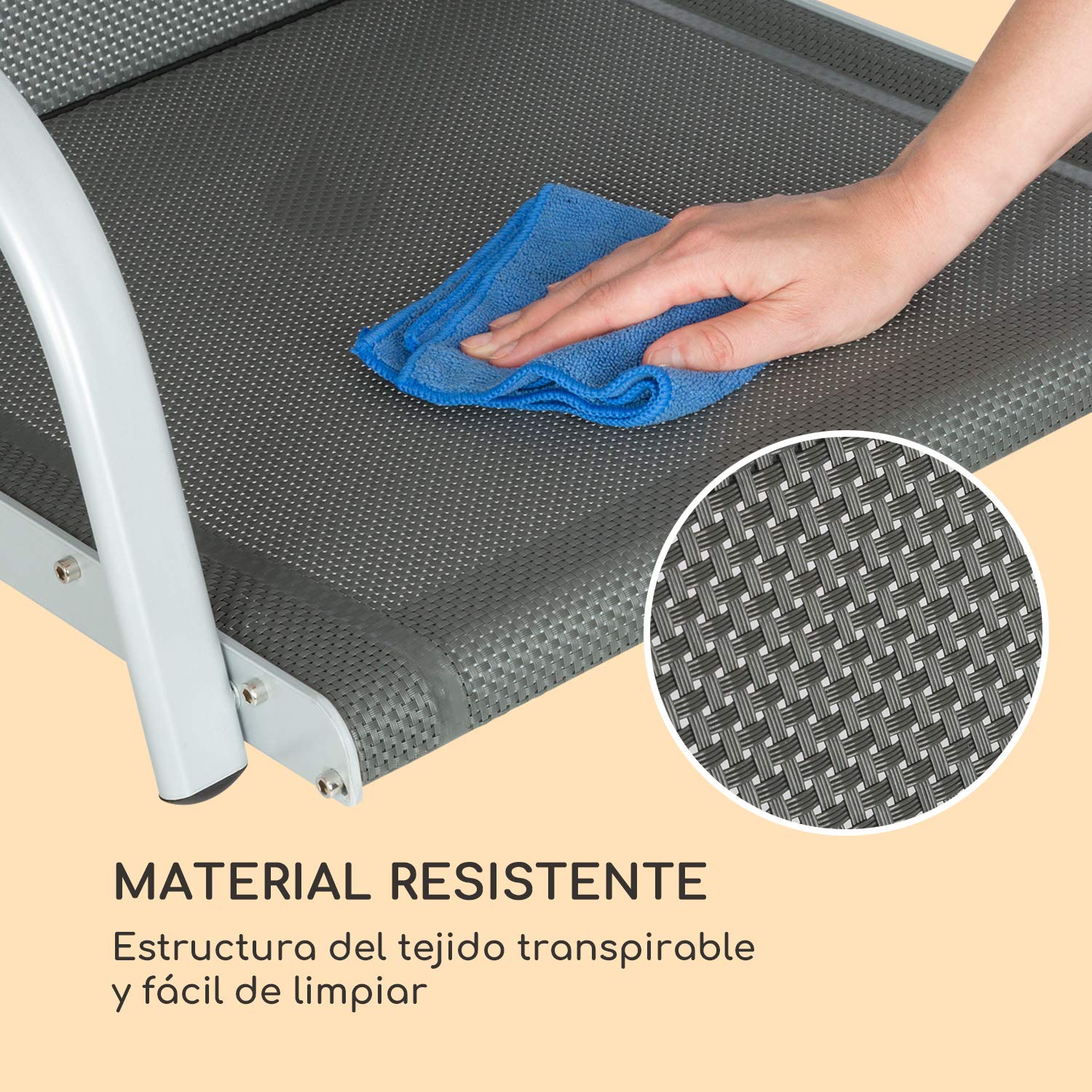 blumfeldt Bel Air Duo Swing Mecedora - para 2 Personas, Diseño Duo Relax, Tejido Transpirable, Tornillos de Acero Inoxidable, Antracita/Crema