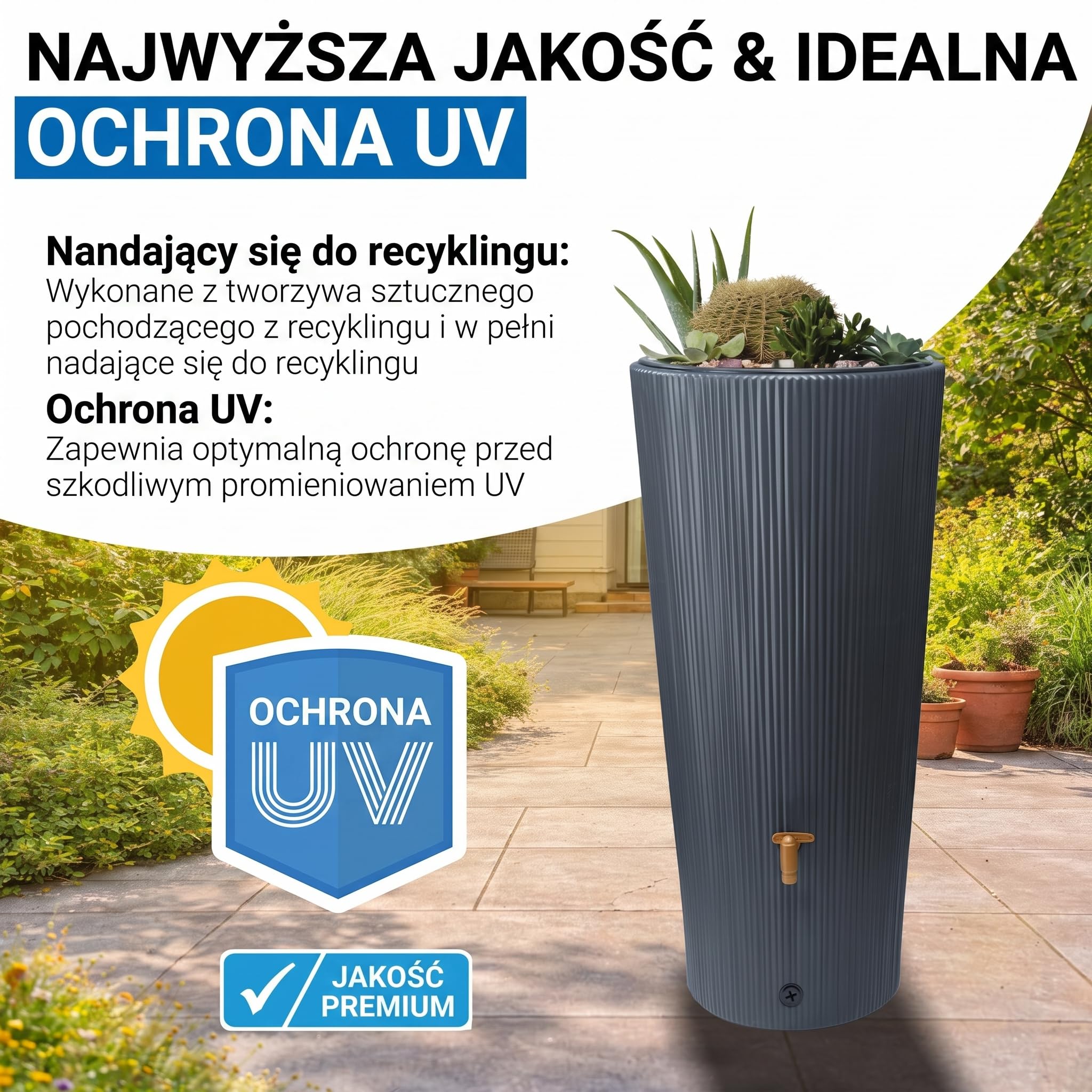 4rain VASO DECOR 2w1 zbiornik na deszczówkę 220 l, graphite grey | z misą na rośliny