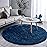 FJZFING Navy Blue Round Rug Ultra-Soft Plush Modern 5x5 Circle Area Rug for Kid\'s Bedroom, Fluffy Shag Circular Rug for Nursery Room, Non-Slip Home Decor Cute Navy Blue Carpet for Teen\'s Room