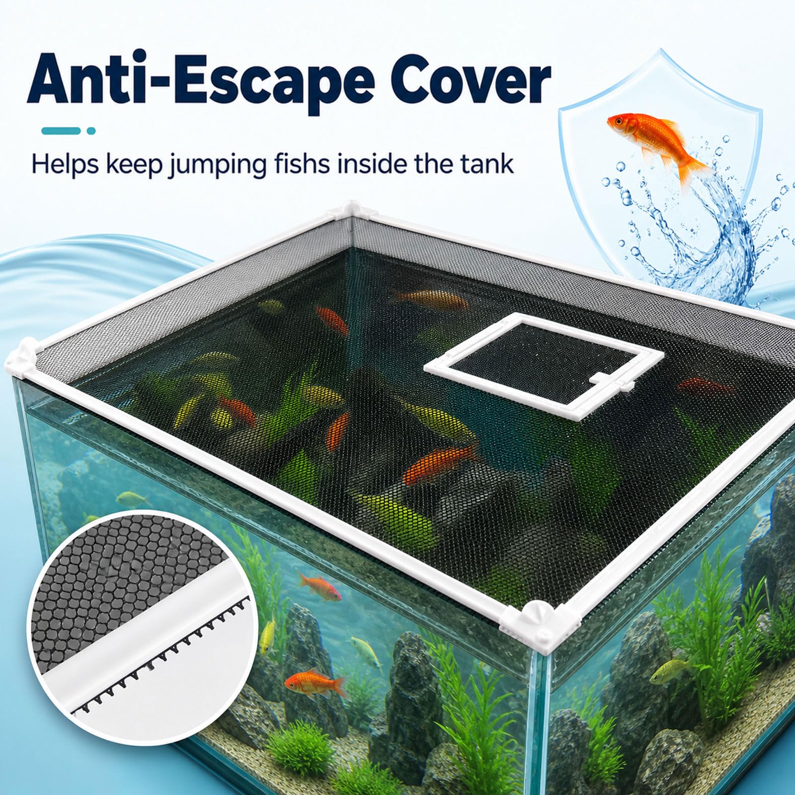 Anti Sprungnetz Aquarium,Magnetische Aquarium-Abdeckung,Fischs Aquariums Anti-Jumping Netzabdeckung,Feeding Window,Ventilation,Zuschneidbar,für Fischen und Reptilien