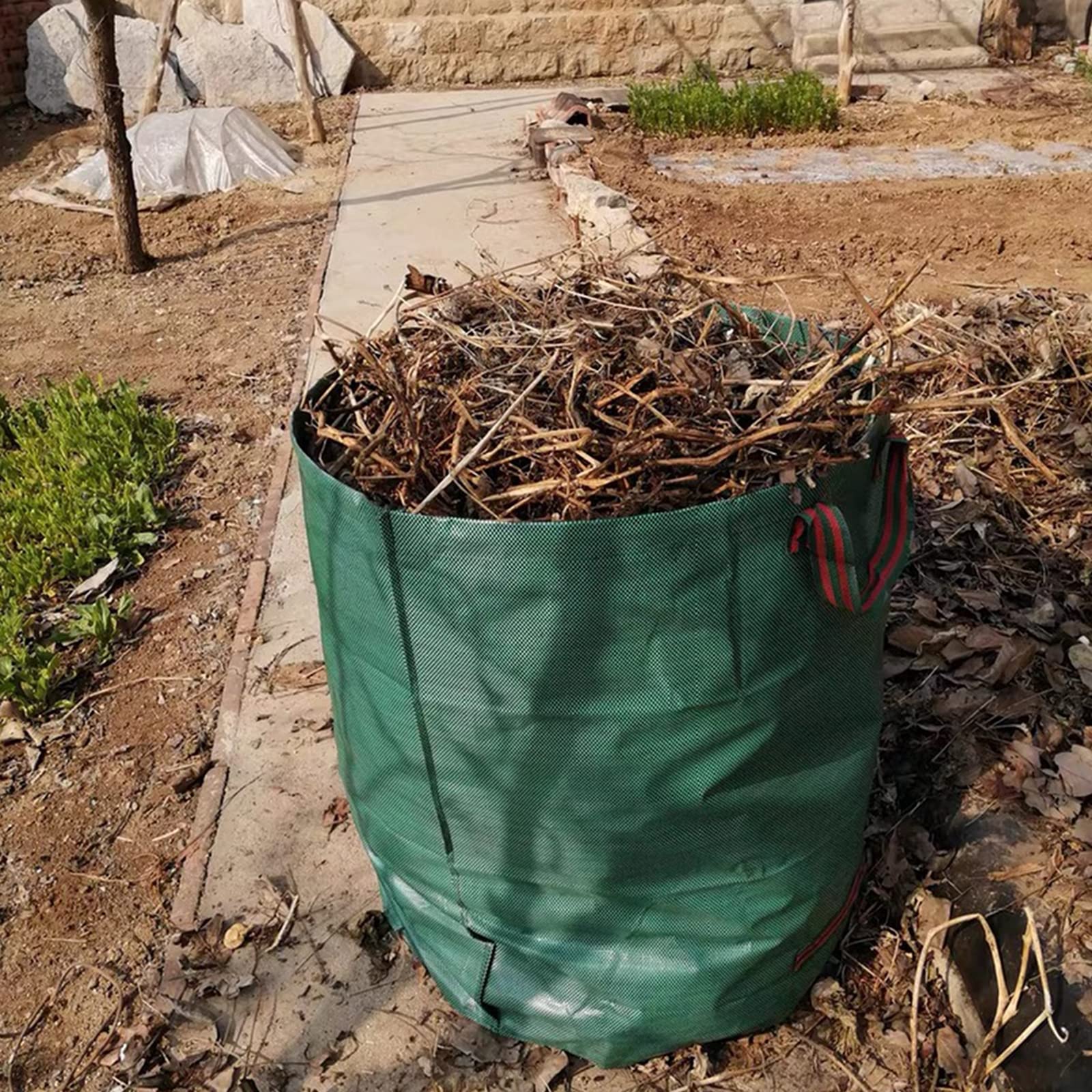 Sacchi per Rifiuti da Giardino, Grandi Sacchi per Rifiuti Pesanti con Manici, Sacchetti per Erba in Foglia Antistrappo Impermeabili,Verde