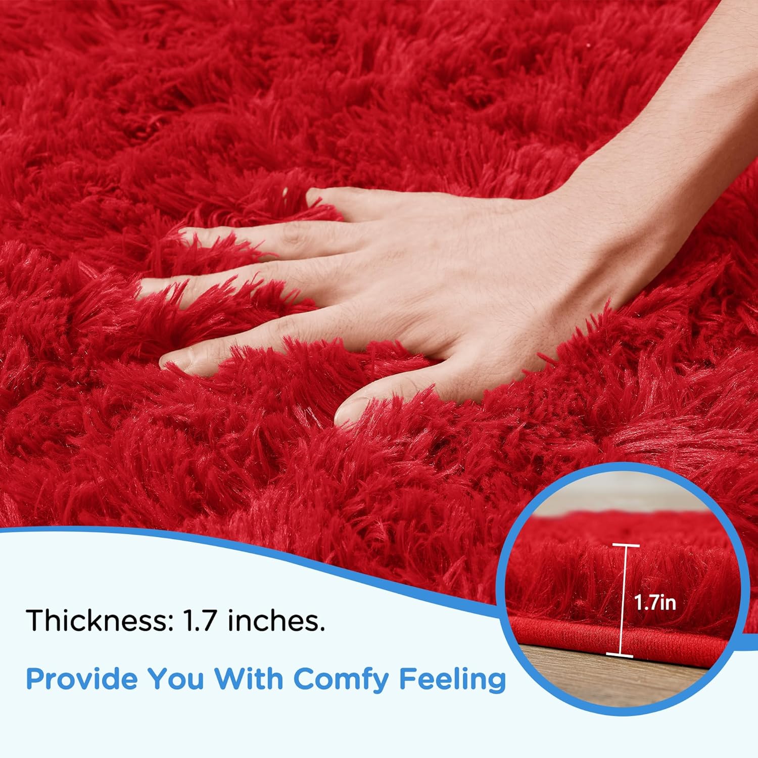 Red Shag Area Rug for Bedroom, 4x6 Fluffy Shaggy Rugs for Living Room Nursery, Ultra Soft Comfy, Modern Fuzzy Plush Carpet for Girls Kids Boys Teen Dorm Indoor Home Decor, Upgrade Non-Slip