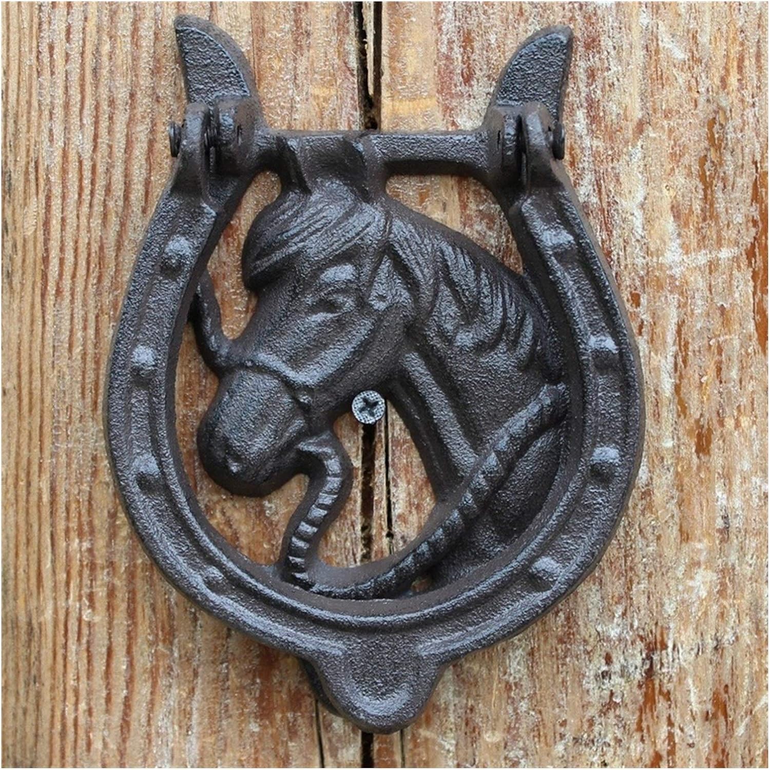 Zhaoqin Horseshoe Door Knocker Door Knockers Iron Knocker Crafts Vintage Owl Door Knocking Antique Door Handle Garden Home Wall Decoration(Horseshoe)