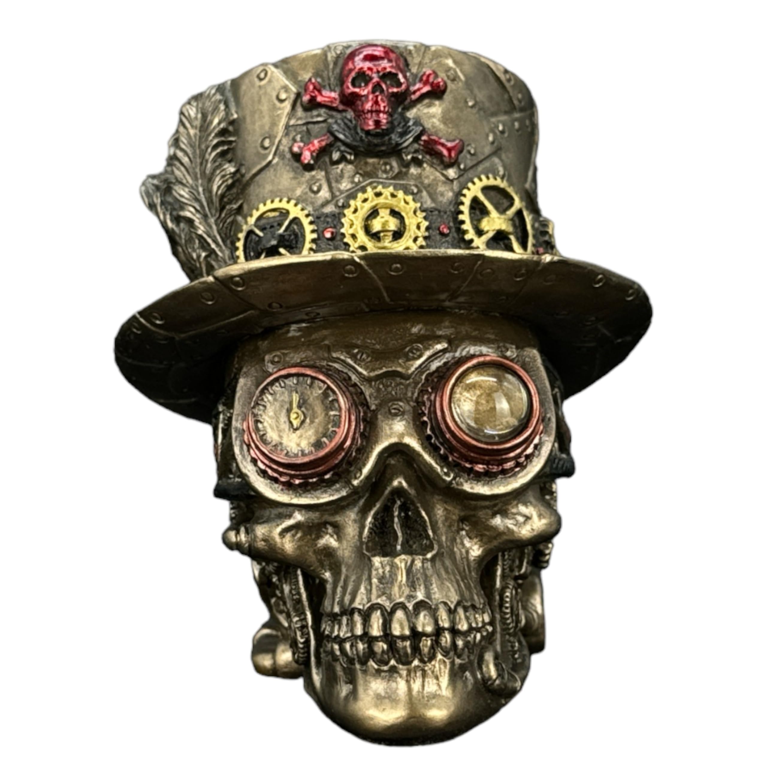 57 SPECIAL REPLICAS Statua Decorativa da Interno - Scultura in stile steampunk con teschio e cappello a cilindro - Scultura Moderna Design