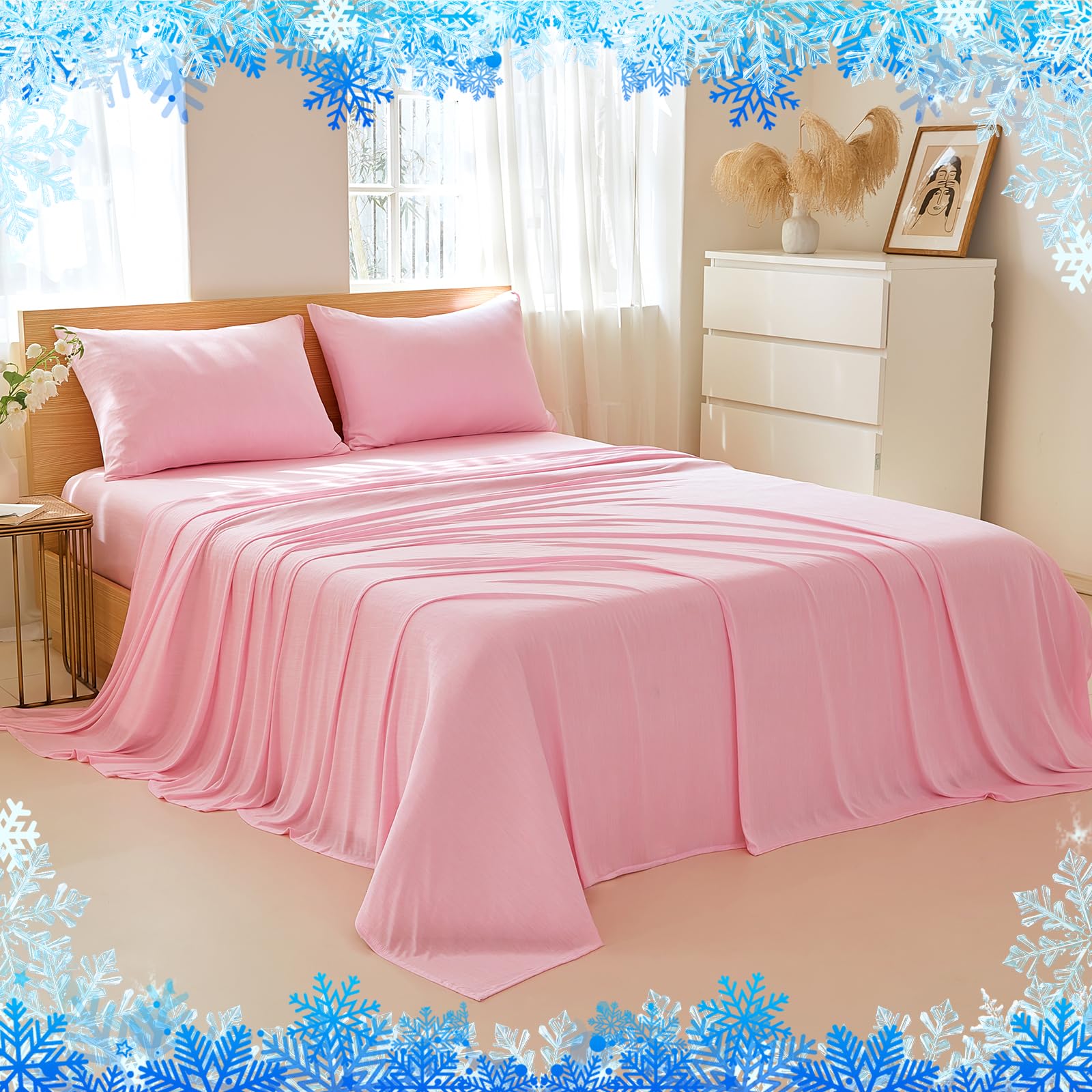 Cooling Sheets King Size - Arc-Chill Q-Max >0.5 Cooling Sheets for Hot Sleepers - Cooling Bed Sheets Soft & Breathable Sheets with 16" Deep Pocket - 4 Pieces Cooling Sheet Set (Pink)