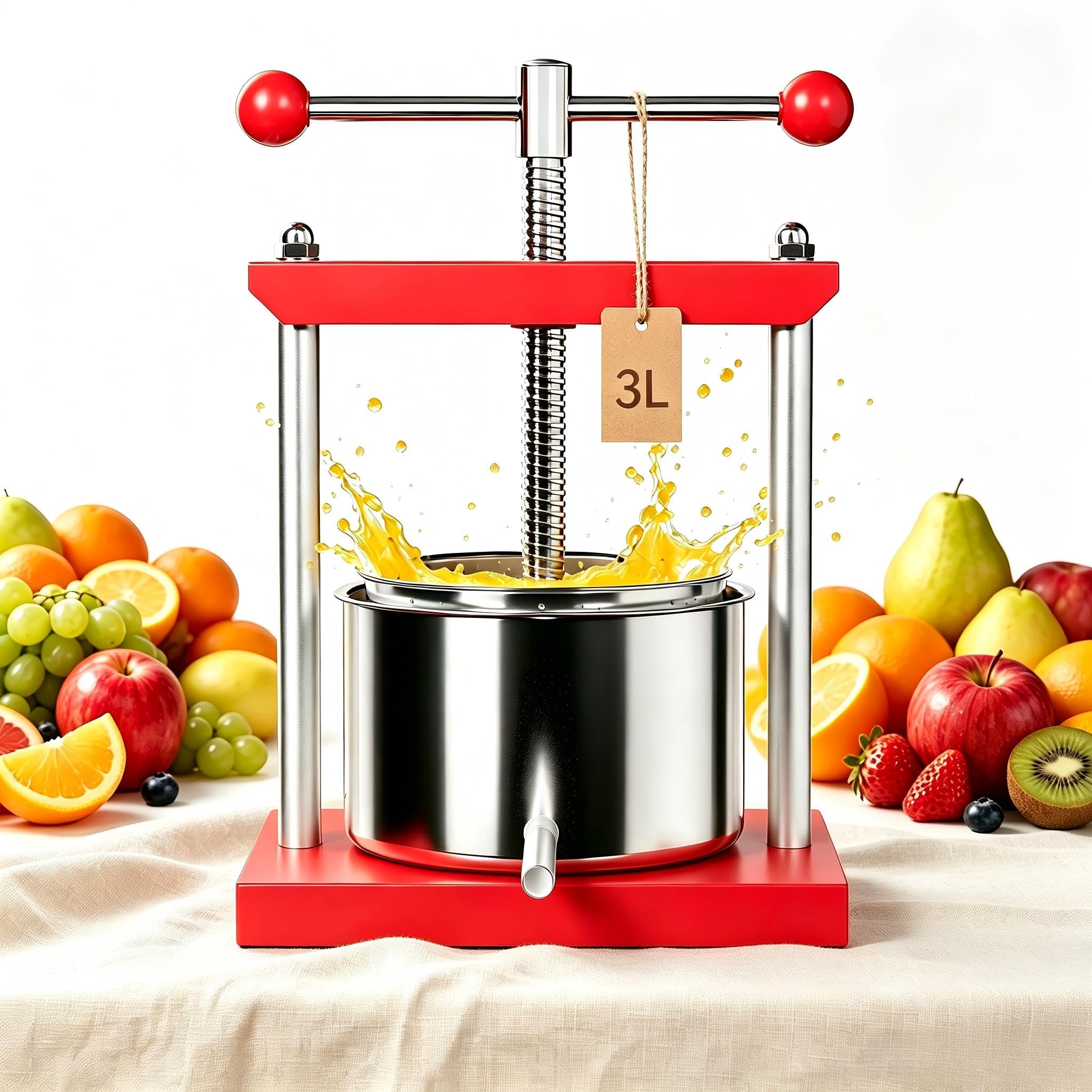 YRHome 3L Manueller Entsafter Obstpresse mit T-Griff