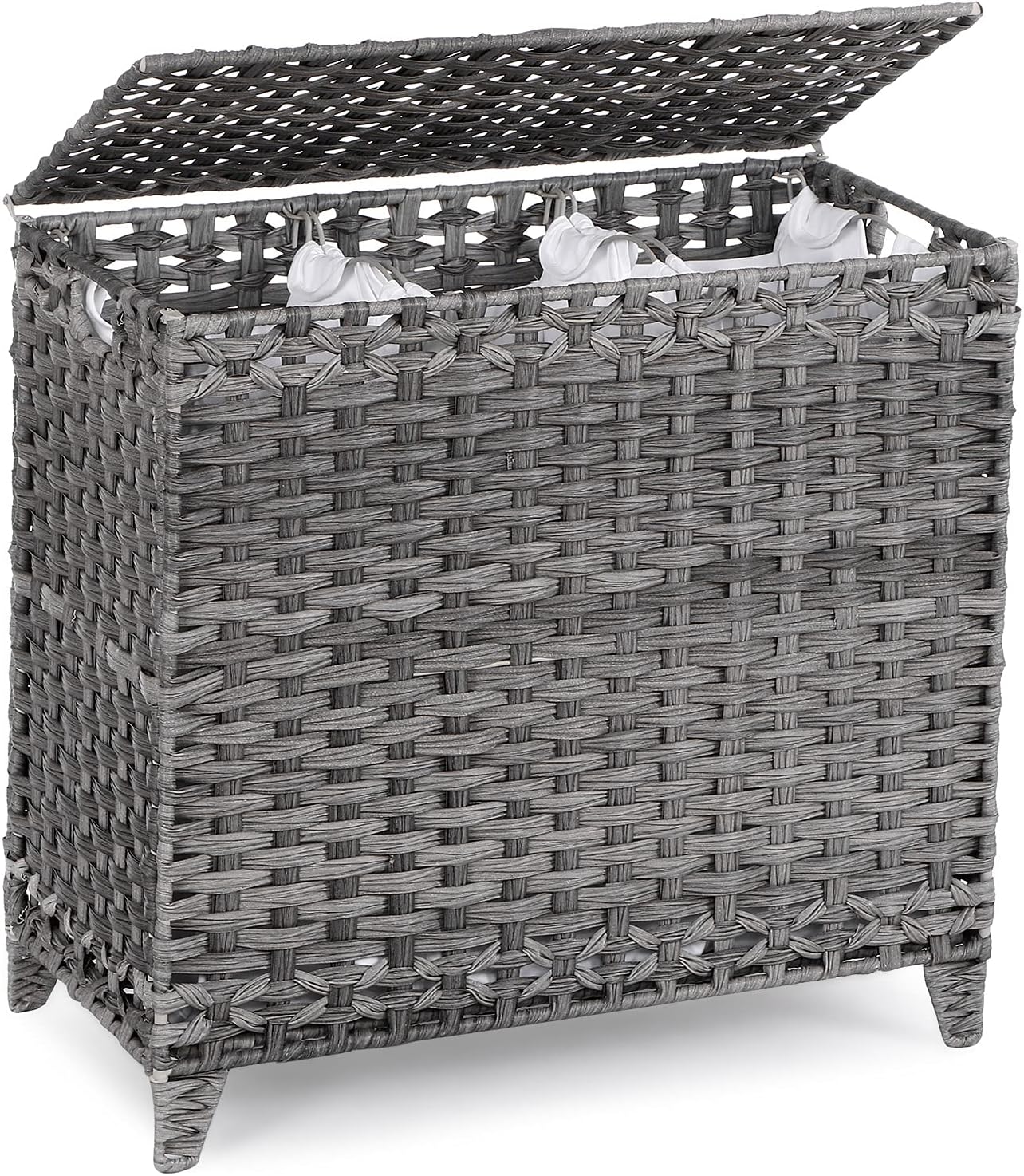 Amazon.com: The Basket Lady 3-Compartment Wicker Laundry Sorter Hamper ...