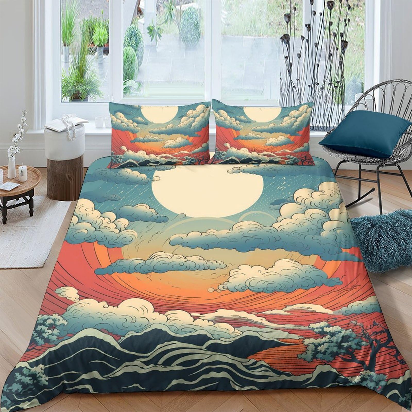 Ctjqhvkz Style-10 3D Printed Sunset Ocean Fitted Sheet Microfiber Soft Breathable Waves Mattress Cover For Bedroom Dorm Décor Single（135X200cm）