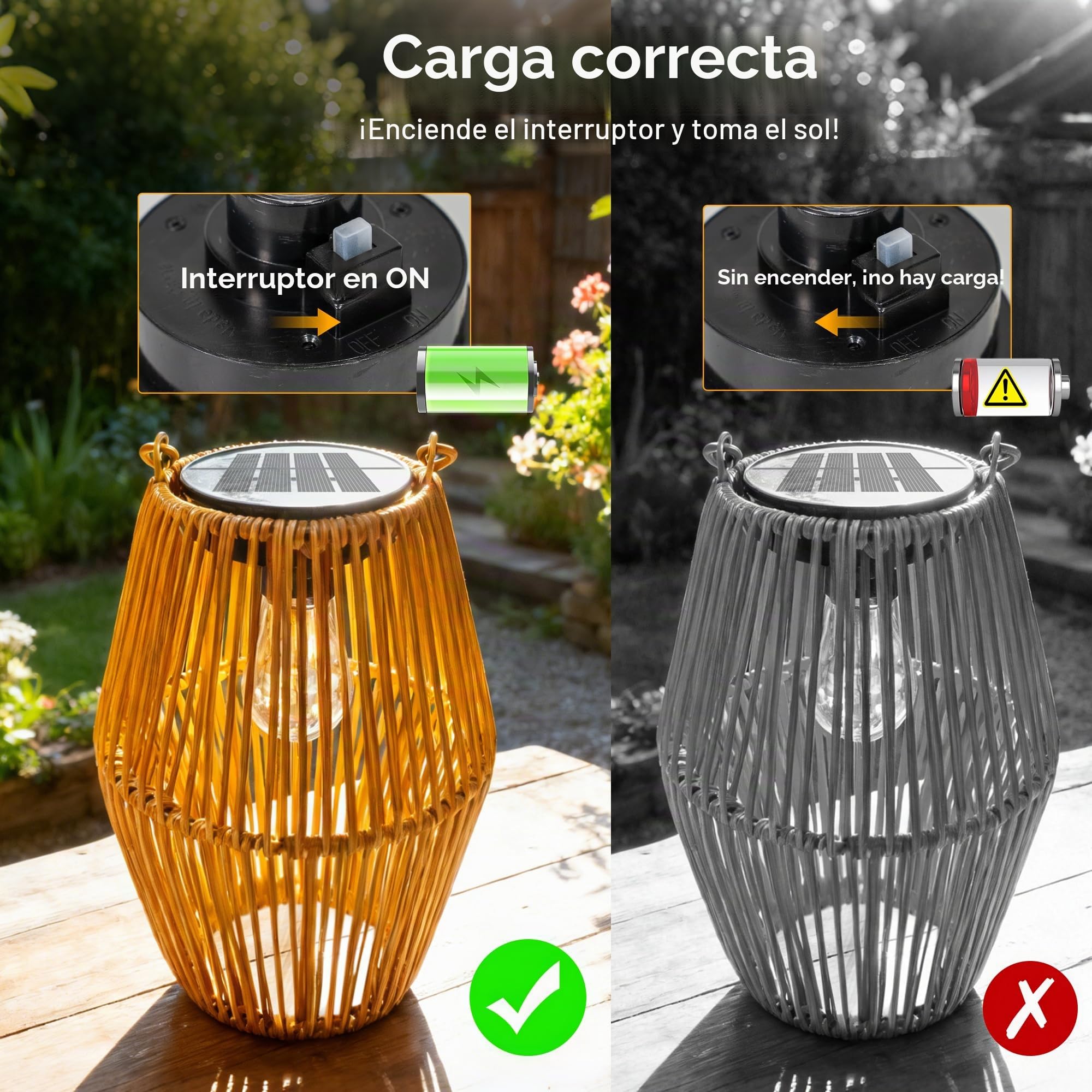 Ollny Solarlaterne para exteriores, 2 piezas luces solares de ratán estilo bohemio blanco cálido, impermeables colgantes y de pie, perfectas para decoración de jardín, balcón, terraza