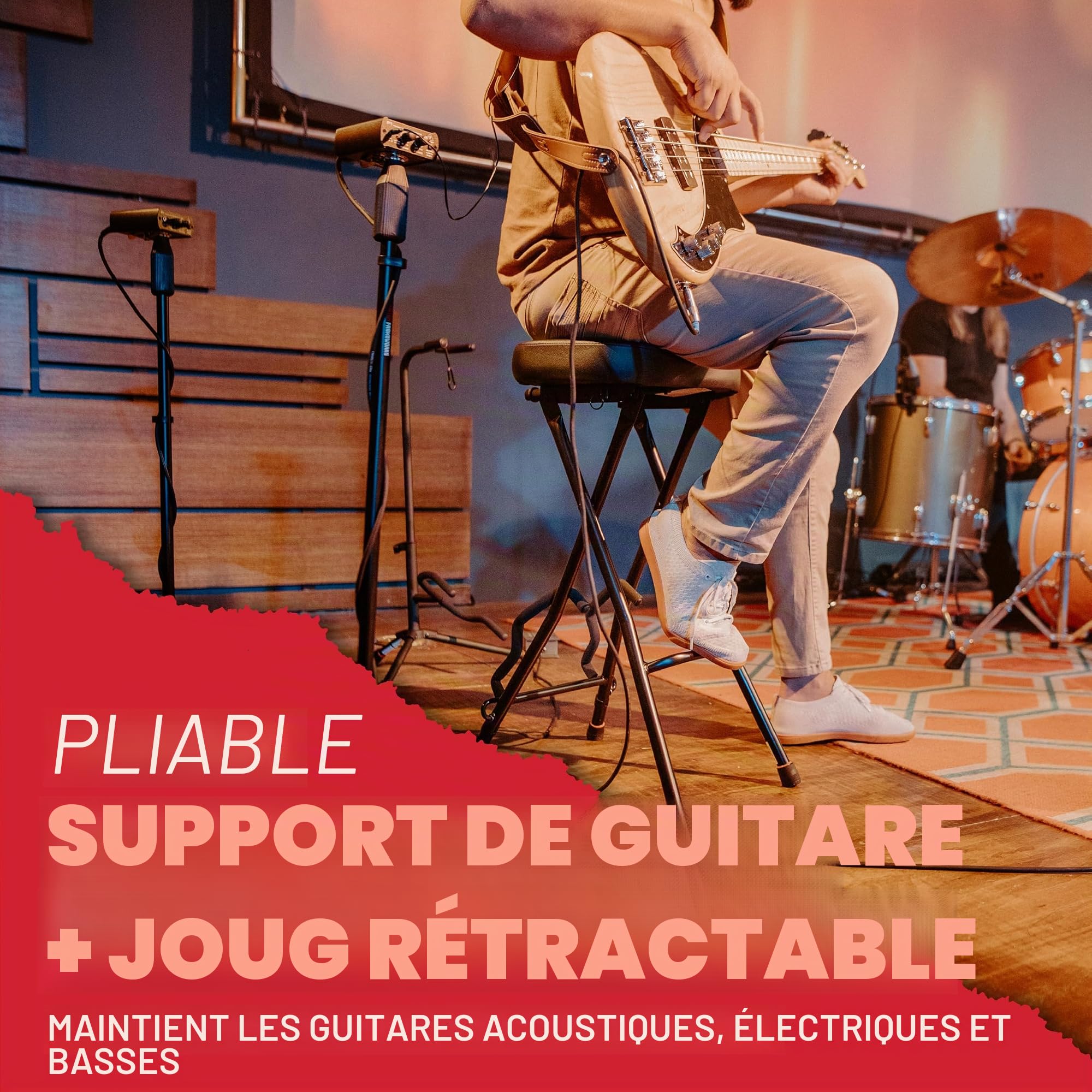 Gator Frameworks Tabouret Pliable pour Guitare avec Assise rembourrée et Support arrière pour Guitare ; (GFW-GTRSTOOL)