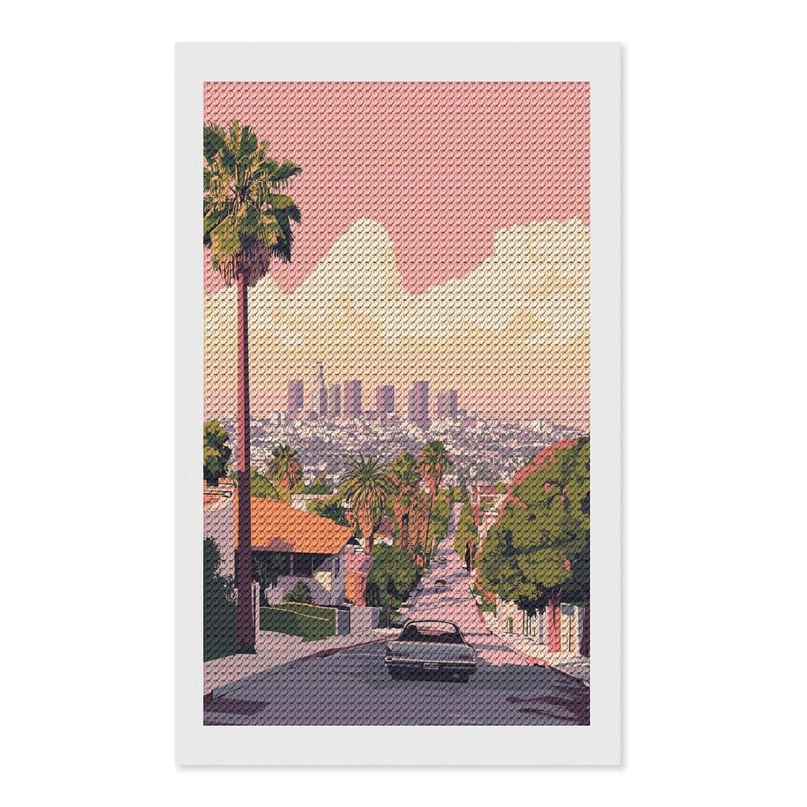 Junmoney Los Angeles Skyline View Diamond Painting Set 12"x20", Holiday Gift Idea, for Creative Relaxation, Fun Craft Experience, Vintage Style Decor