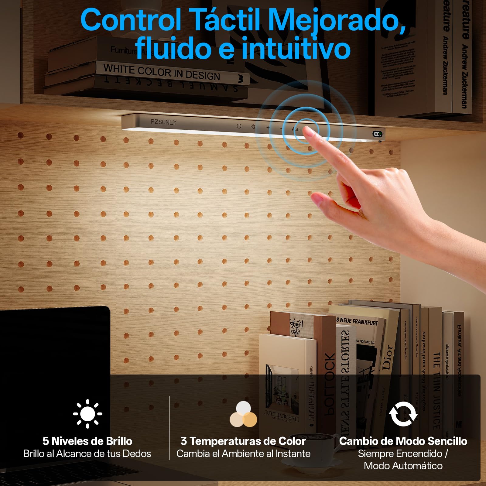 Luz Led con Sensor de Movimiento con Indicador de Batería, 2200 mAh | Luz Armario Sensor Movimiento, 3 Color 3 Modos USB-C Recargable, Led Cocina para Cocina, Armario, 5 pcs, Plata