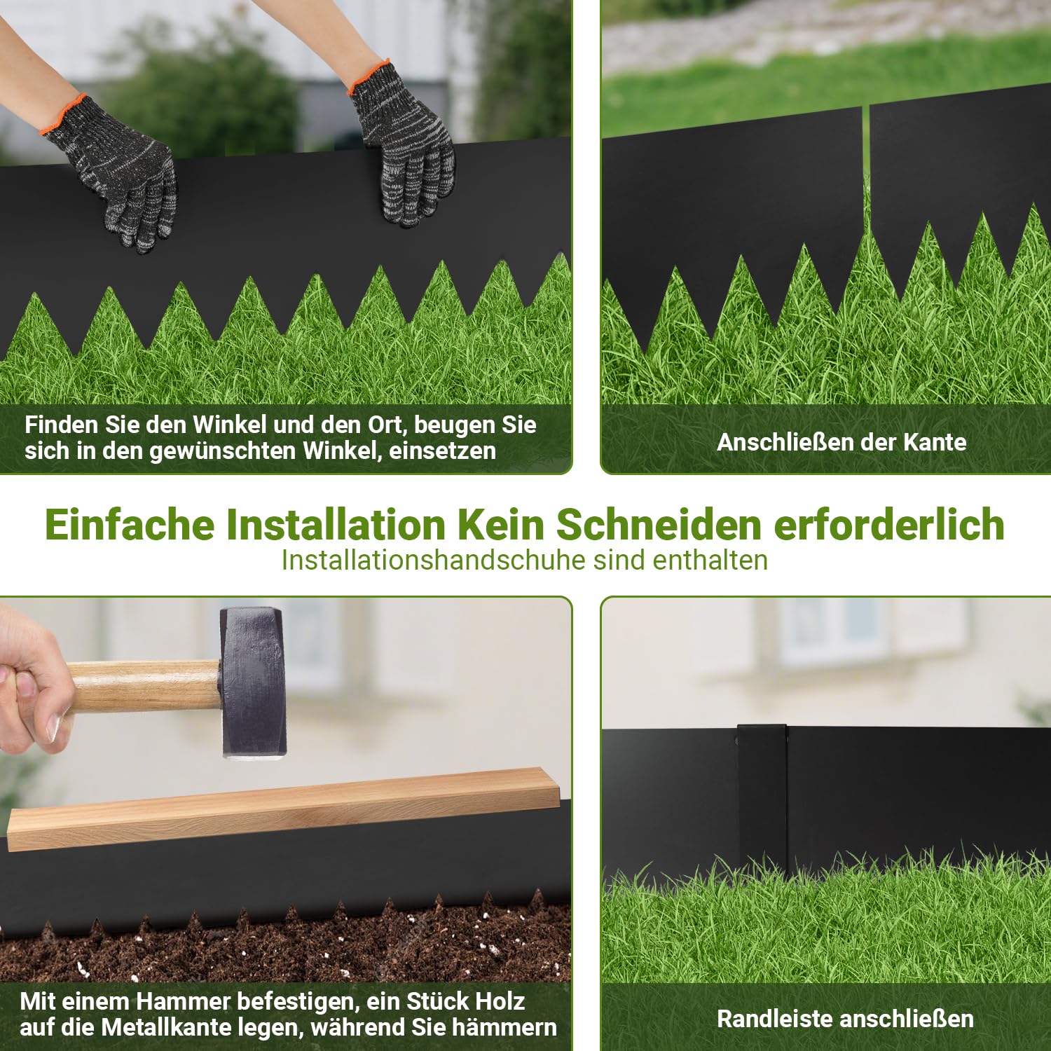 Rasenkanten, 100x20cm Rasenkante Metall scharfen Sägezähnen, Flexible Beeteinfassung Mähkant Palisade mit Clips und Handschuhe, für Gärten Wege, Schwarz (Länge 10m - Höhe 20cm)