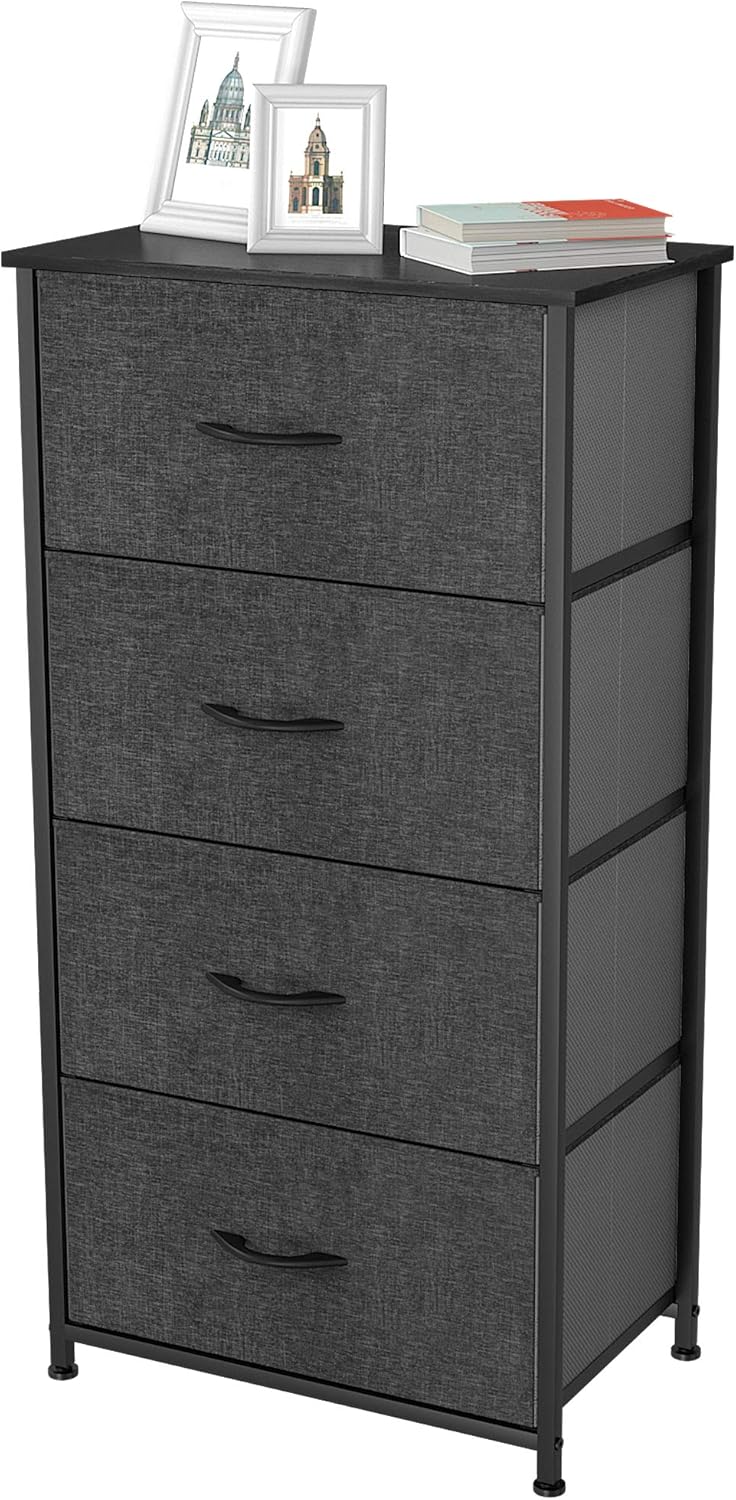 YITAHOME Storage Tower with 4 Drawers - Fabric Dresser, Organizer Unit for Bedroom, Living Room, Closets & Nursery - Sturdy Steel Frame, Easy Pull Fabric Bins & Wooden Top (Black/Grey) : Everything Else