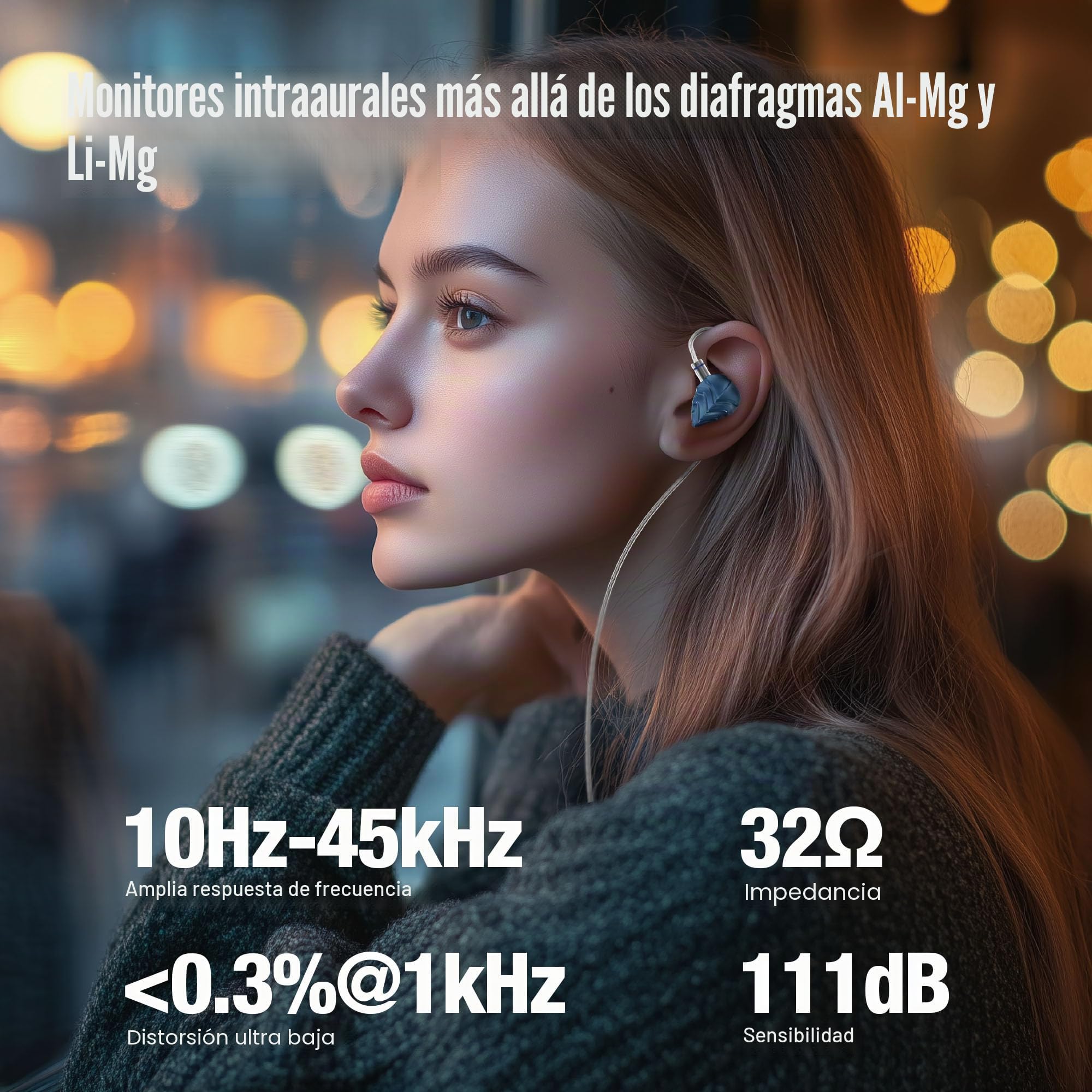 Hidizs MK12 Turris Auriculares In Ear Monitor, 12 mm Diafragma de Magnesio Puro al 91% con Imán de 1,5 T, Sonido Estudio, 10 Hz-45 kHz, Filtros Neumáticos, Cable OFC, 3,5 mm