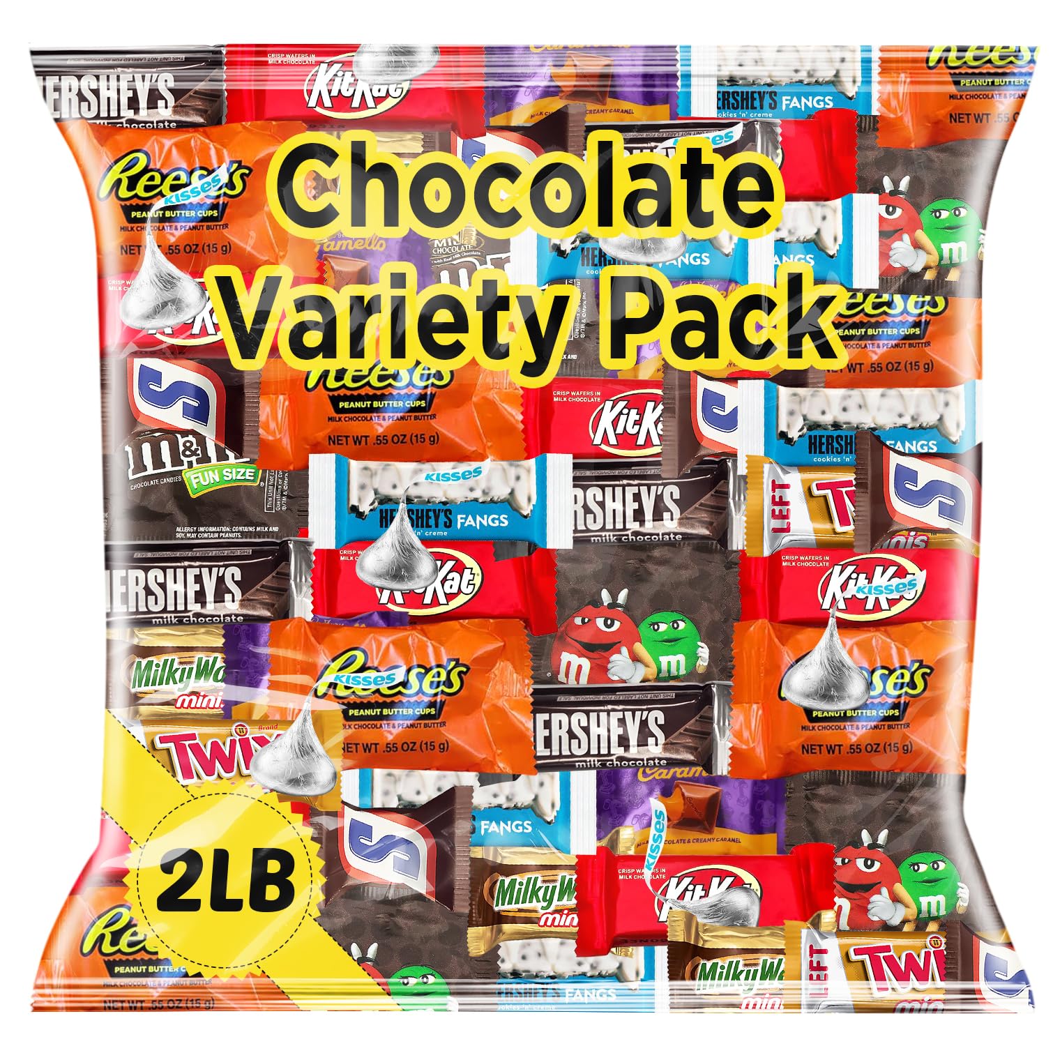Chocolate Candy Variety Pack 2 LB Bulk Bag – Approx. 90 Individually Wrapped Treats – Assorted Milk & Dark Chocolate, Peanut Butter, Wafer & Coconut Mix – Perfect for Parties, Gifts & Sharing