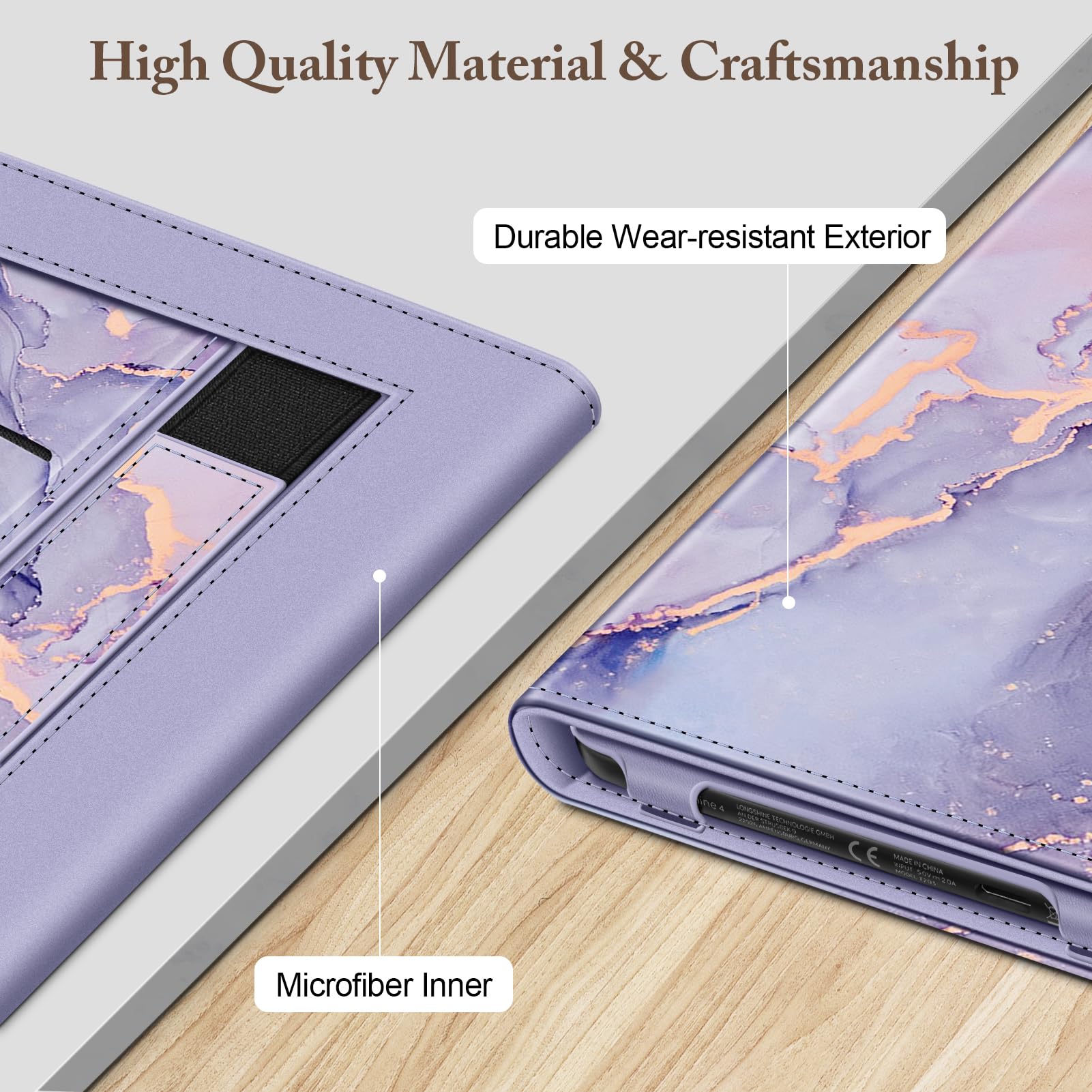 FINTIE Custodia Kobo Clara Colour 2024 Clara BW 2024 2E 2022 eReader Stand Cover Protettiva Case Card Slot Hand Strap Auto Sveglia Sonno Lilla Marble