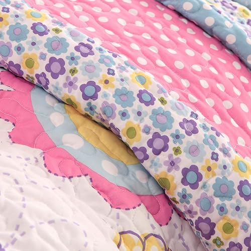Miniatura 9 de Intelligent Design Juego de ropa de cama reversible para niñas con diseño de margaritas locas, azul cielo, rosa, flores, mariposa, lunares en