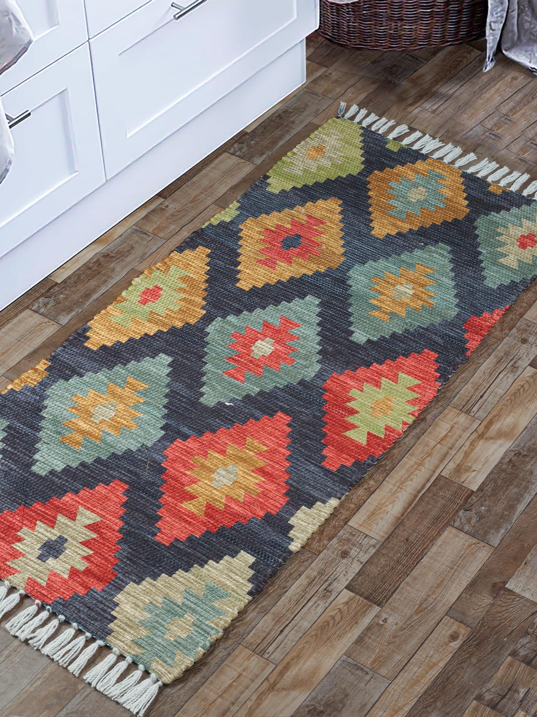 Handmade Upcycled Sustainable Printed Rug, Dhurrie, Carpet for Living Room, Bedroom, Outdoor Decor-image-9