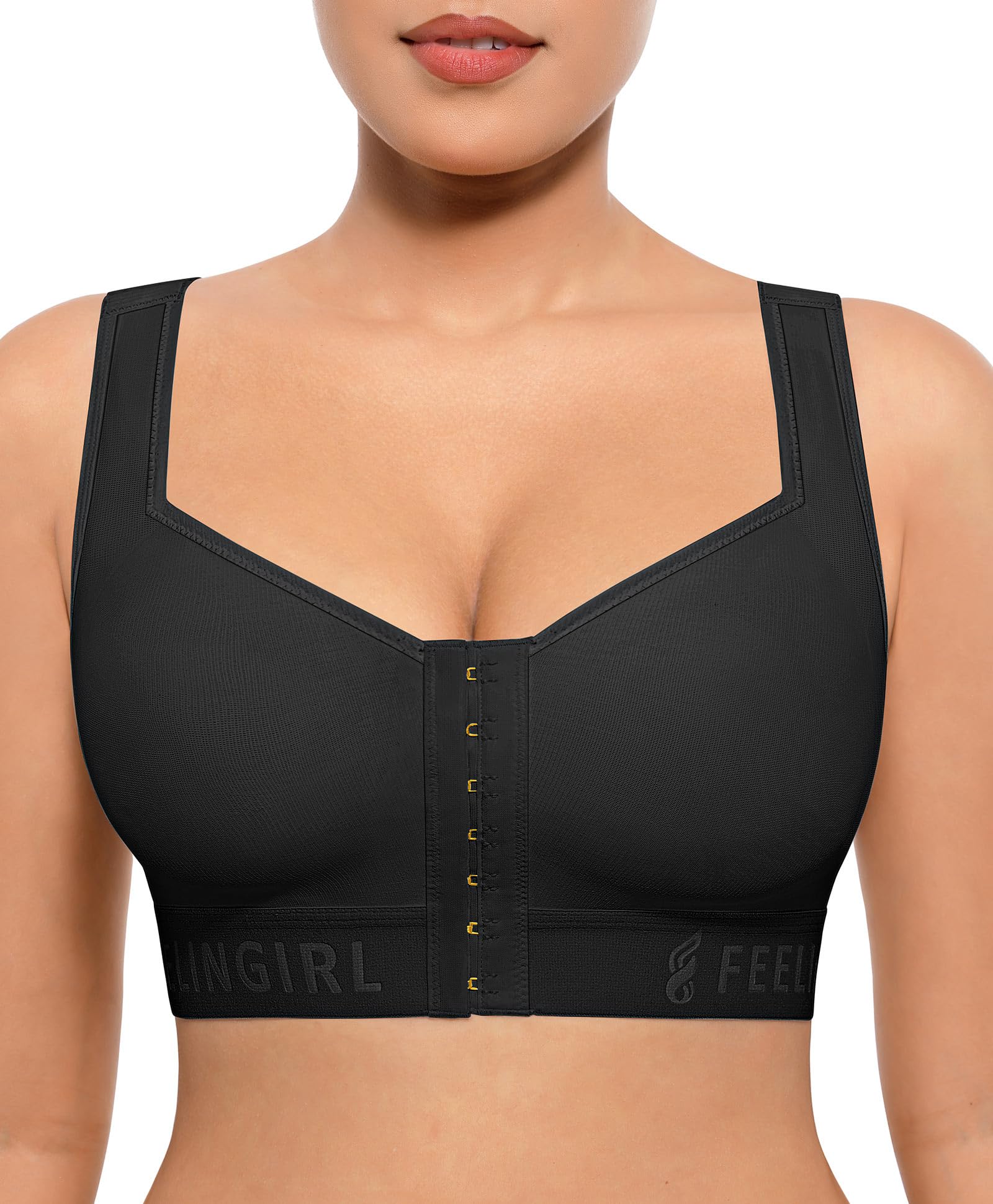 feelingirl Post Surgery Bra Front Closure Compression Mastectomy Bra for Women with Wide Adjustable Straps Wirefree Support-picture-53
