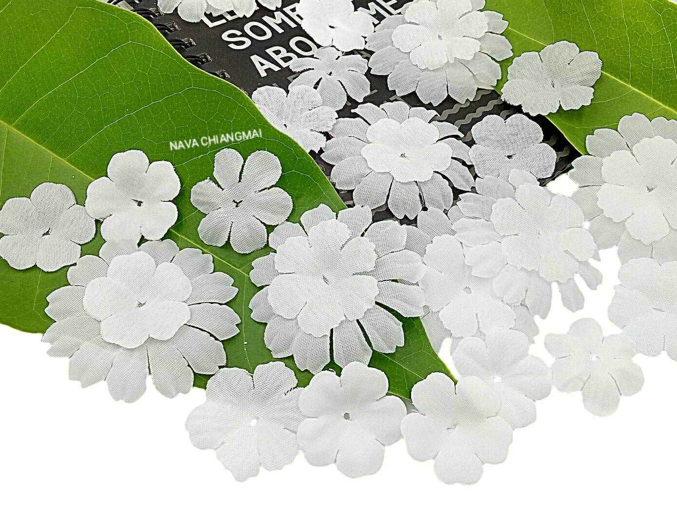 Fabric Petals Artificial Flowers for Scrapbook Embellishments DIY Craft Project Wedding Party Decoration (Mixed White)