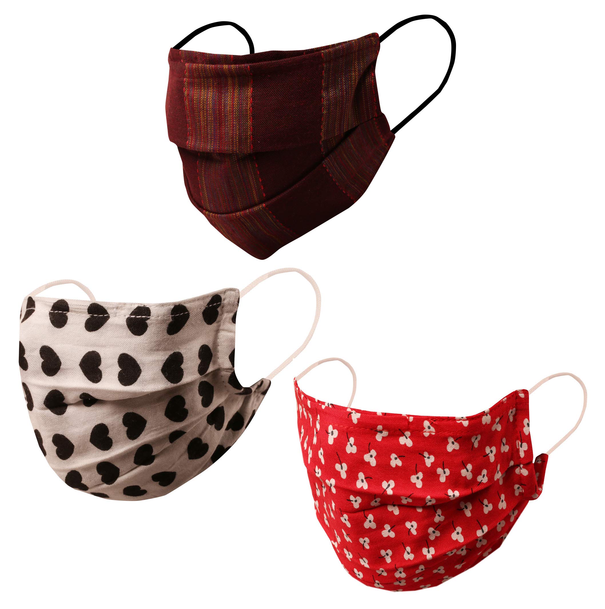 Touchstone Indian Heritage Fabric filter pocket nose bridge double layer cotton face mask reusable washable for men, women (Pack of 3). Red Mustrad White