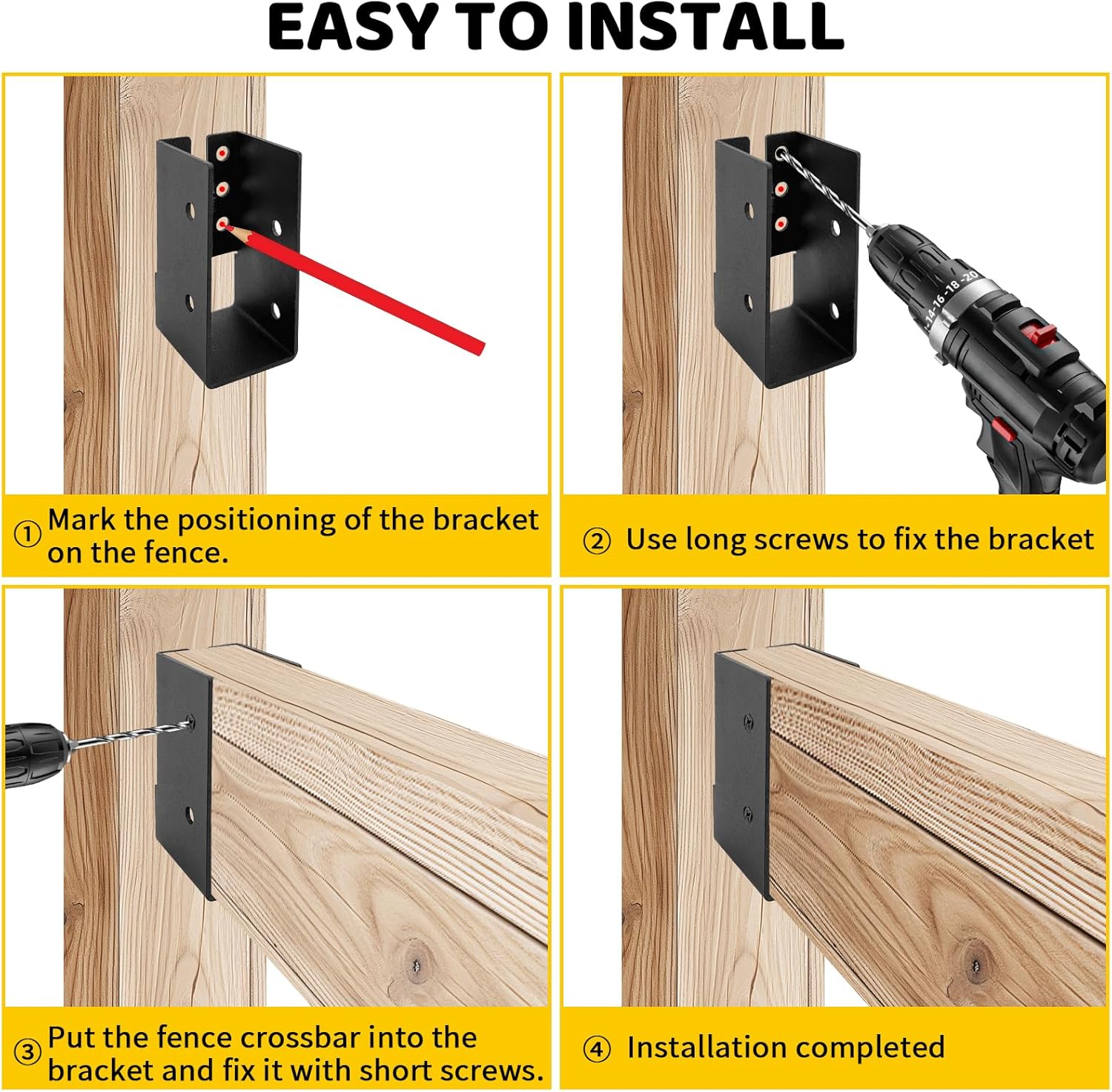 Concealed Joist Hanger Brackets,Woodwork Concealed-Flange Hanger for 2" x 4”(Actual:1.5" x 3.5“) Lumber,U-Shaped Joist Steel Bracket for Wood Fence,Porch,Swing,Handrails(6Pack)