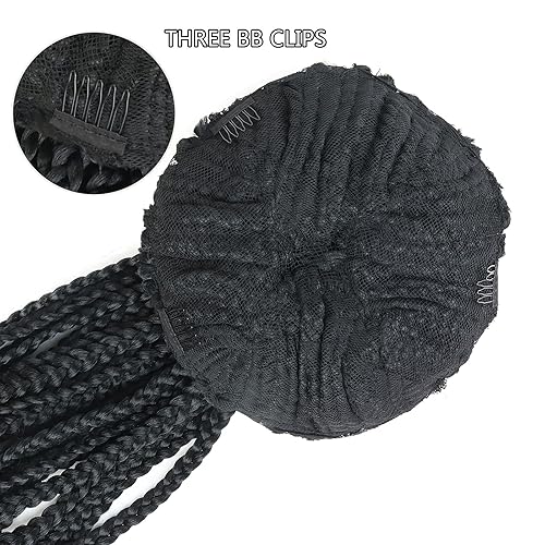 Miniatura 3 de LEOSA Peluca de diadema trenzada marrón para mujeres negras, peluca sintética trenzada con diadema adjunta, peluca de cabello trenzado de Cornrow