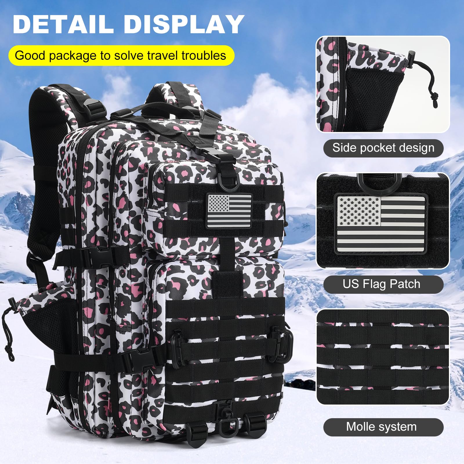 Hannibal Tactical Sac à dos tactique Molle d'assaut 45 L avec porte-bouteille, léopard