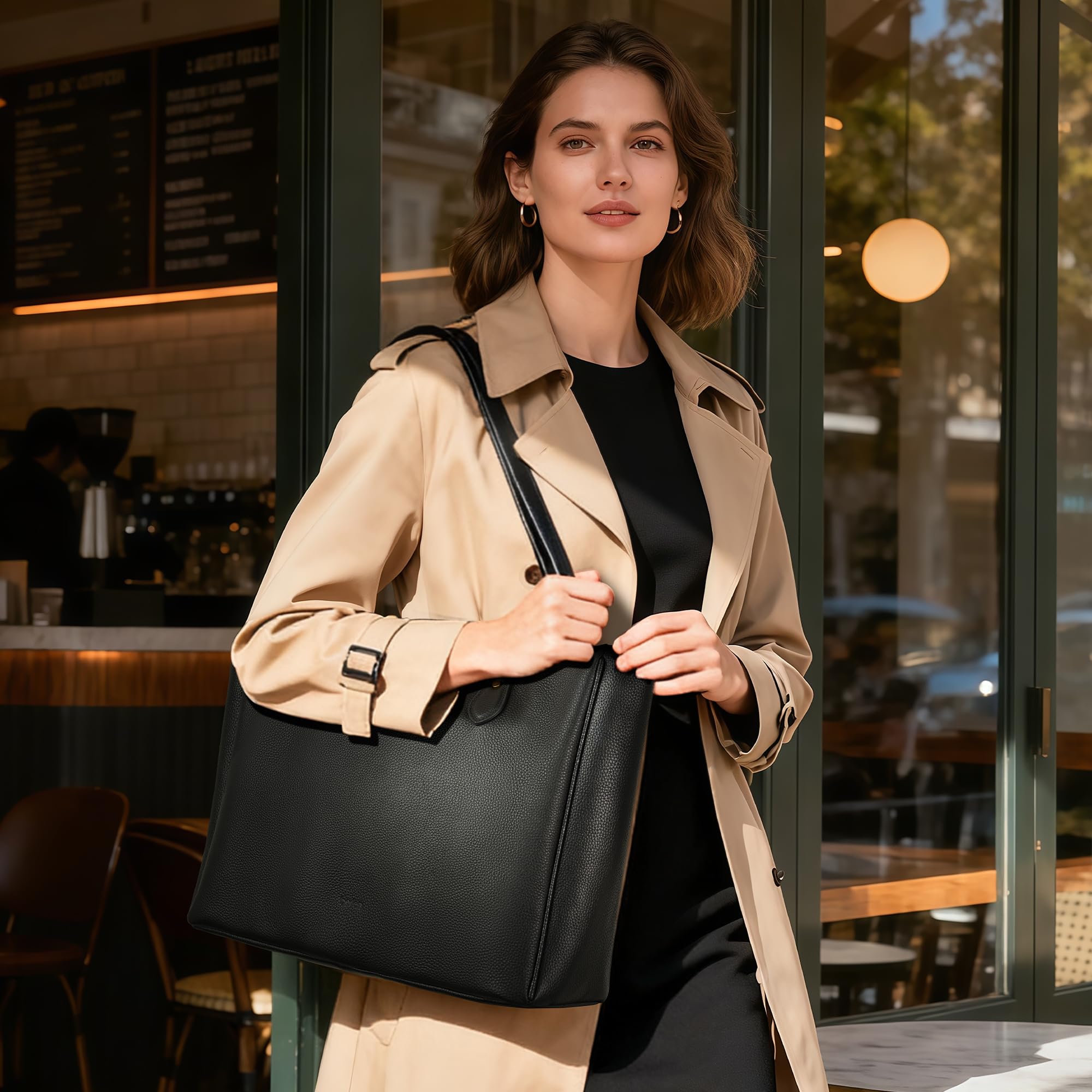 befen Tragetasche aus echtem Leder für Damen, Arbeit, Laptop-Geldbörse, Schultertasche, Handtasche mit 39,6 cm (15,6 Zoll) Fach