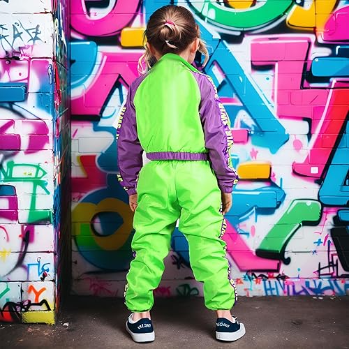 Miniatura 7 de Alaiyaky Disfraz de hip hop para niños y niñas, conjunto de ropa de baile de los años 90, disfraz de K-pop conjunto de pantalón