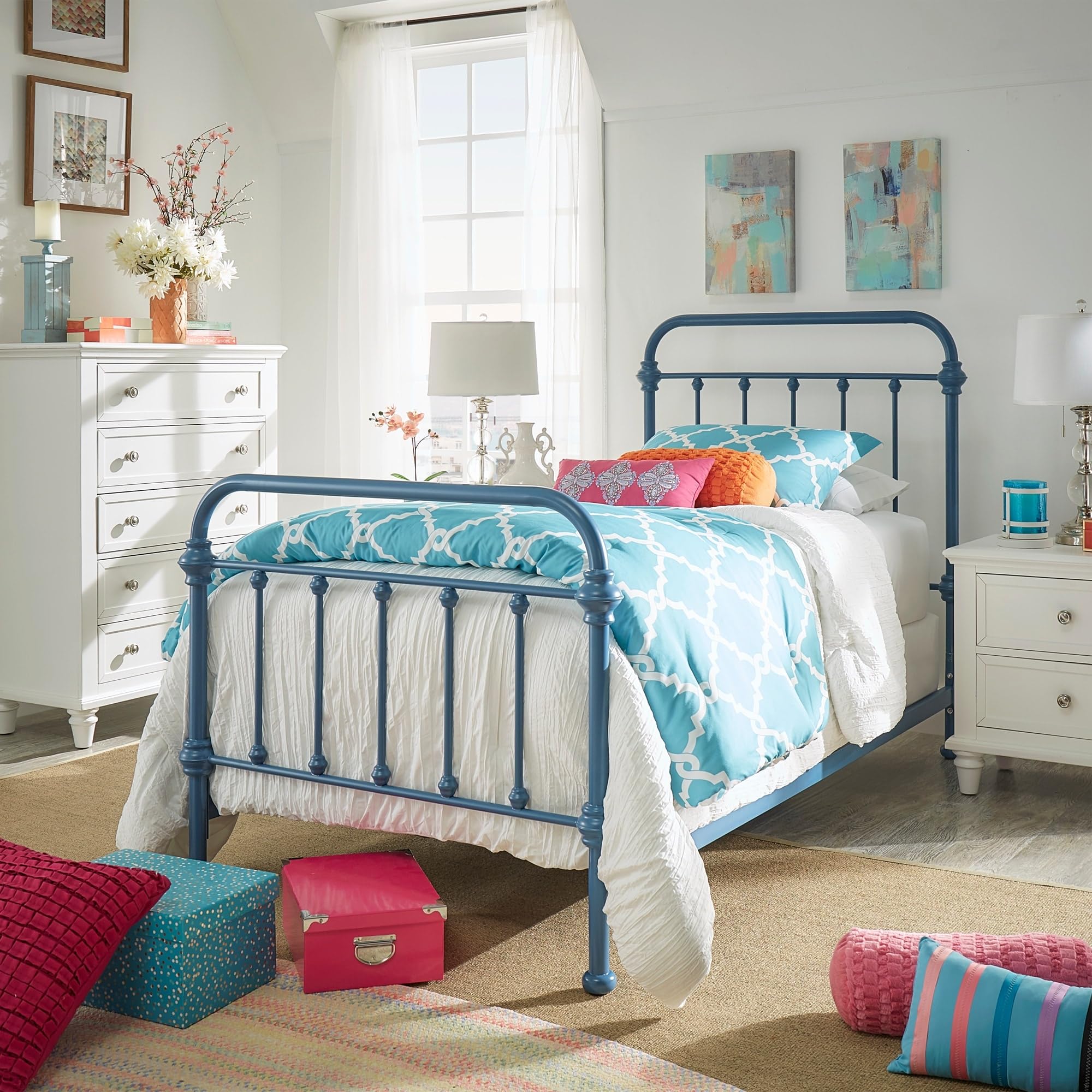 Amazon.com: Inspire Q Giselle II Metal Bed Classic Blue Steel Twin