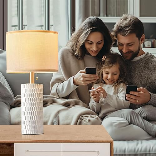 Miniatura 3 de Juego de 2 lámparas de mesa para sala de estar, lámparas de mesa de cerámica para dormitorio, lámparas modernas de 20 pulgadas para mesitas de