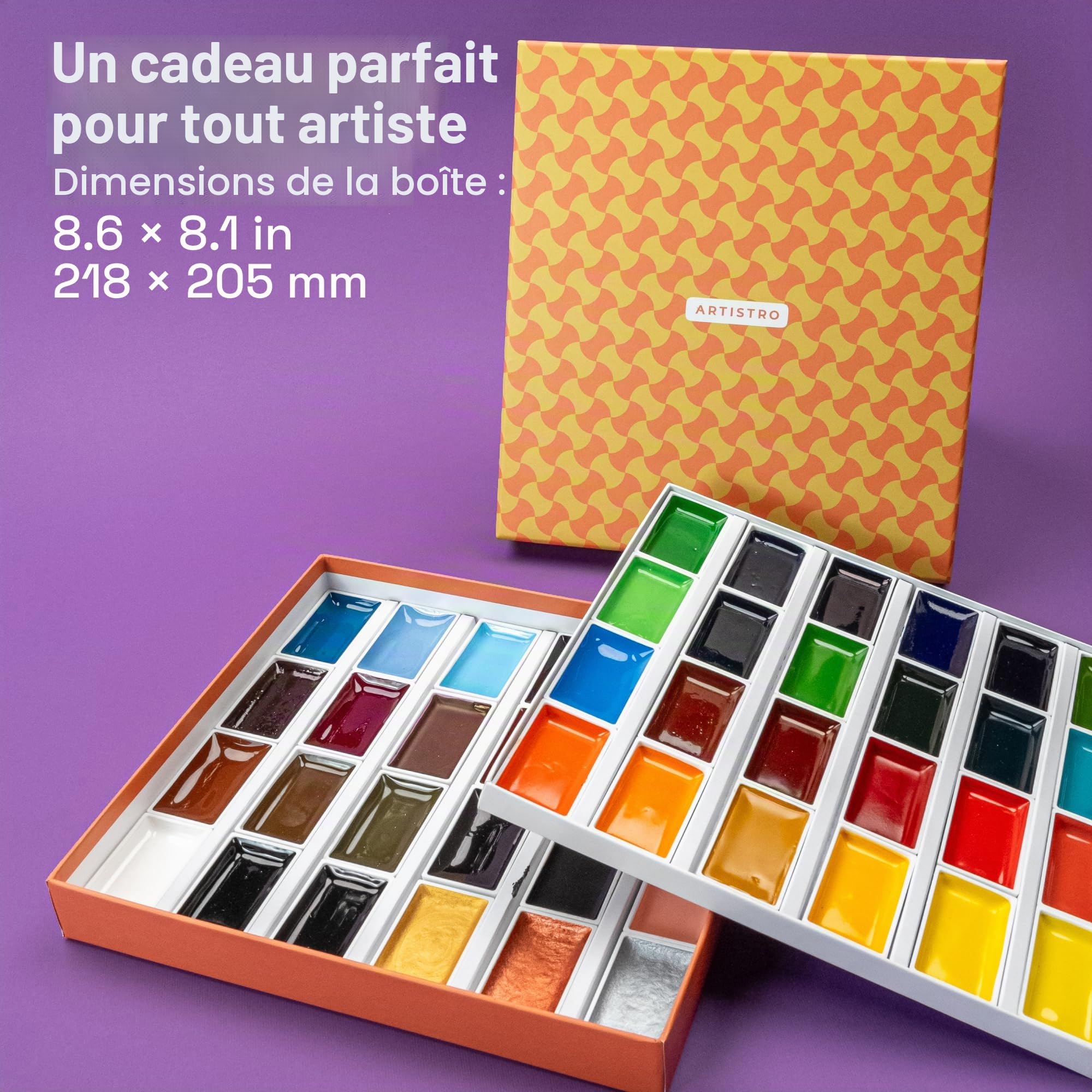 Artistro Aquarelle - 48 couleurs riches en pigments, godets XL, ASTM-I, haute résistance à la lumière et forte intensité colorante - pour adultes et enfants