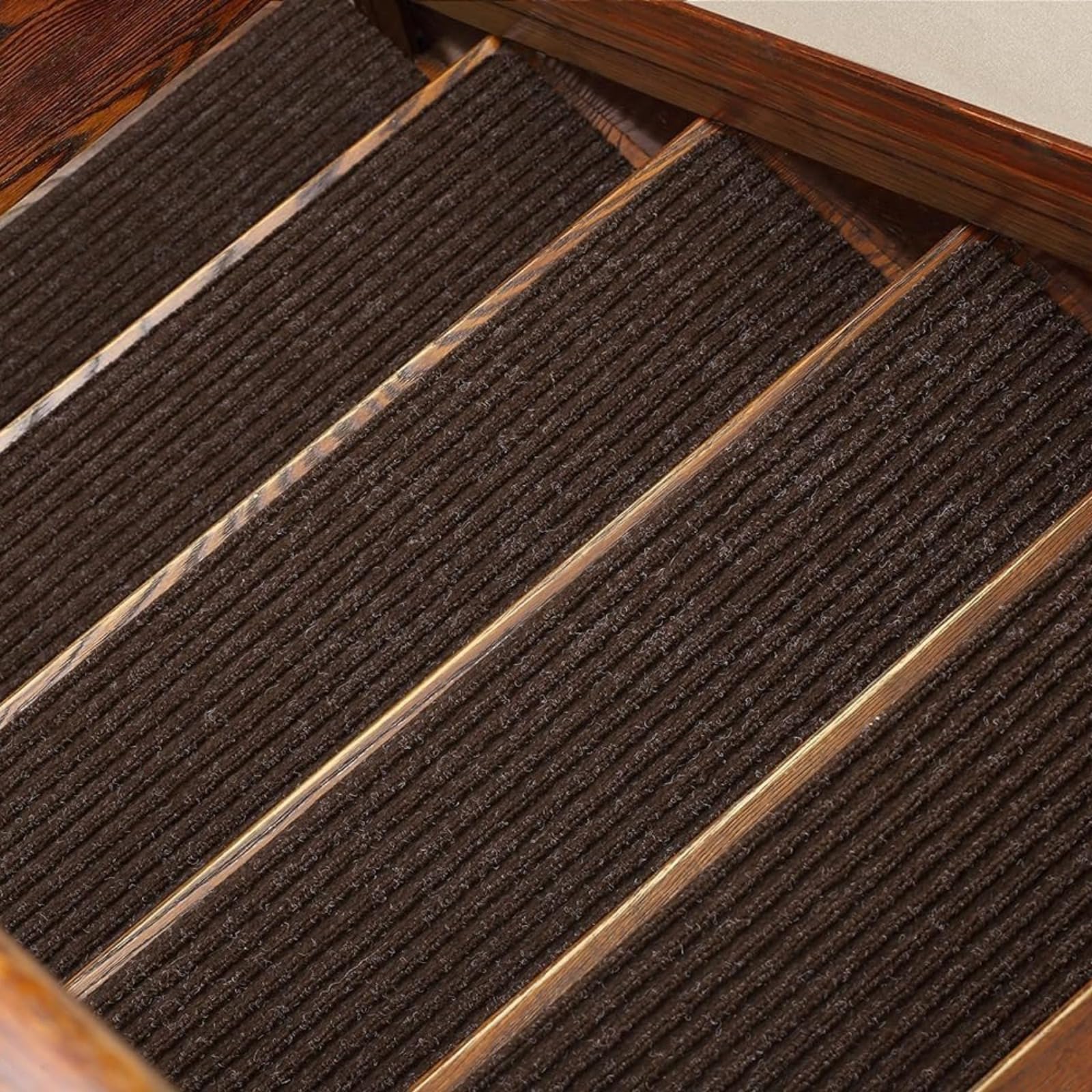 Set di 13 tappetini antiscivolo per scale in legno, per interni, per anziani, colore caffè